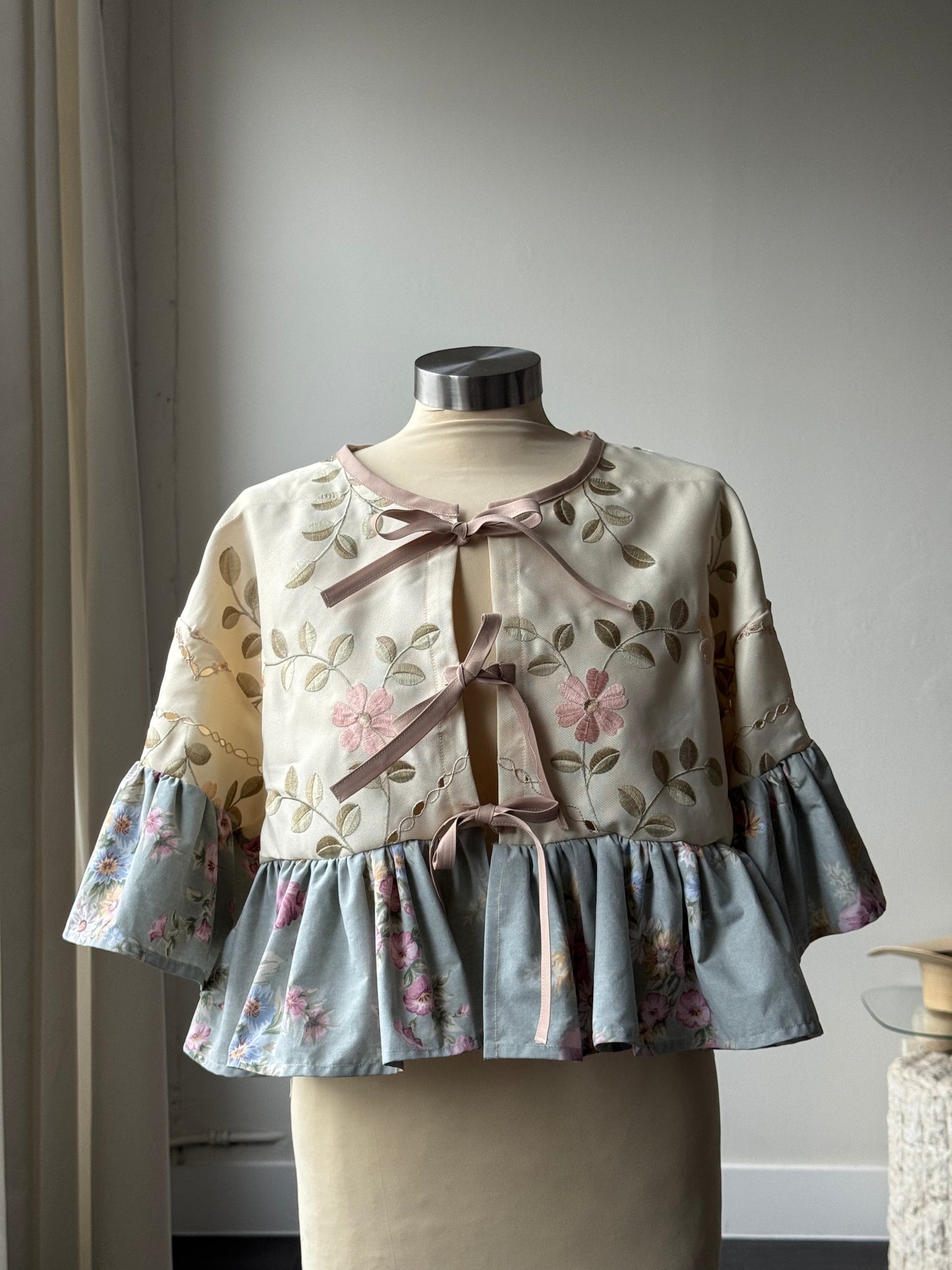 Joycie Handcrafted Vintage Ruffle Tie Top In Spring