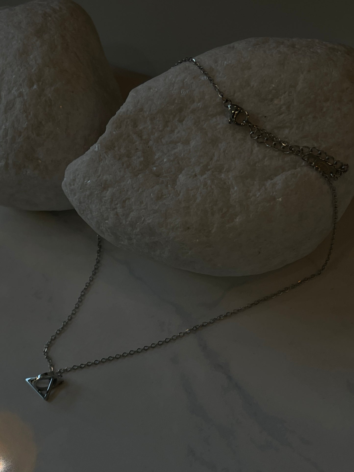 Troy Stainless Steel Infinity Triangle & Circle Link Mini Necklace In Silver