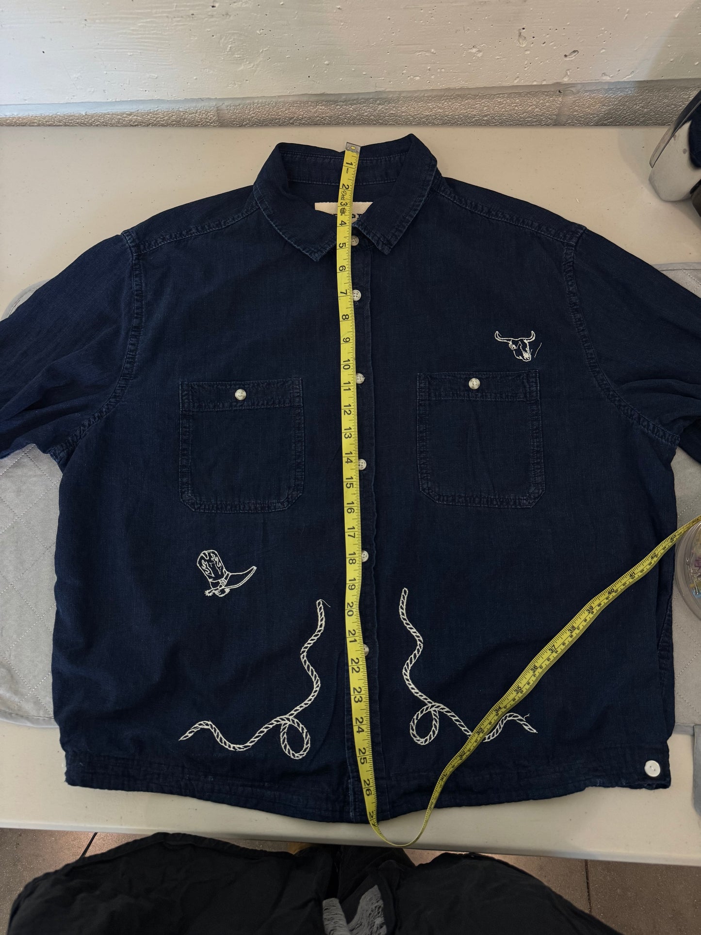 The Lawrence Handcrafted Sad Songs Cropped Cotton Button Down Long Sleeve