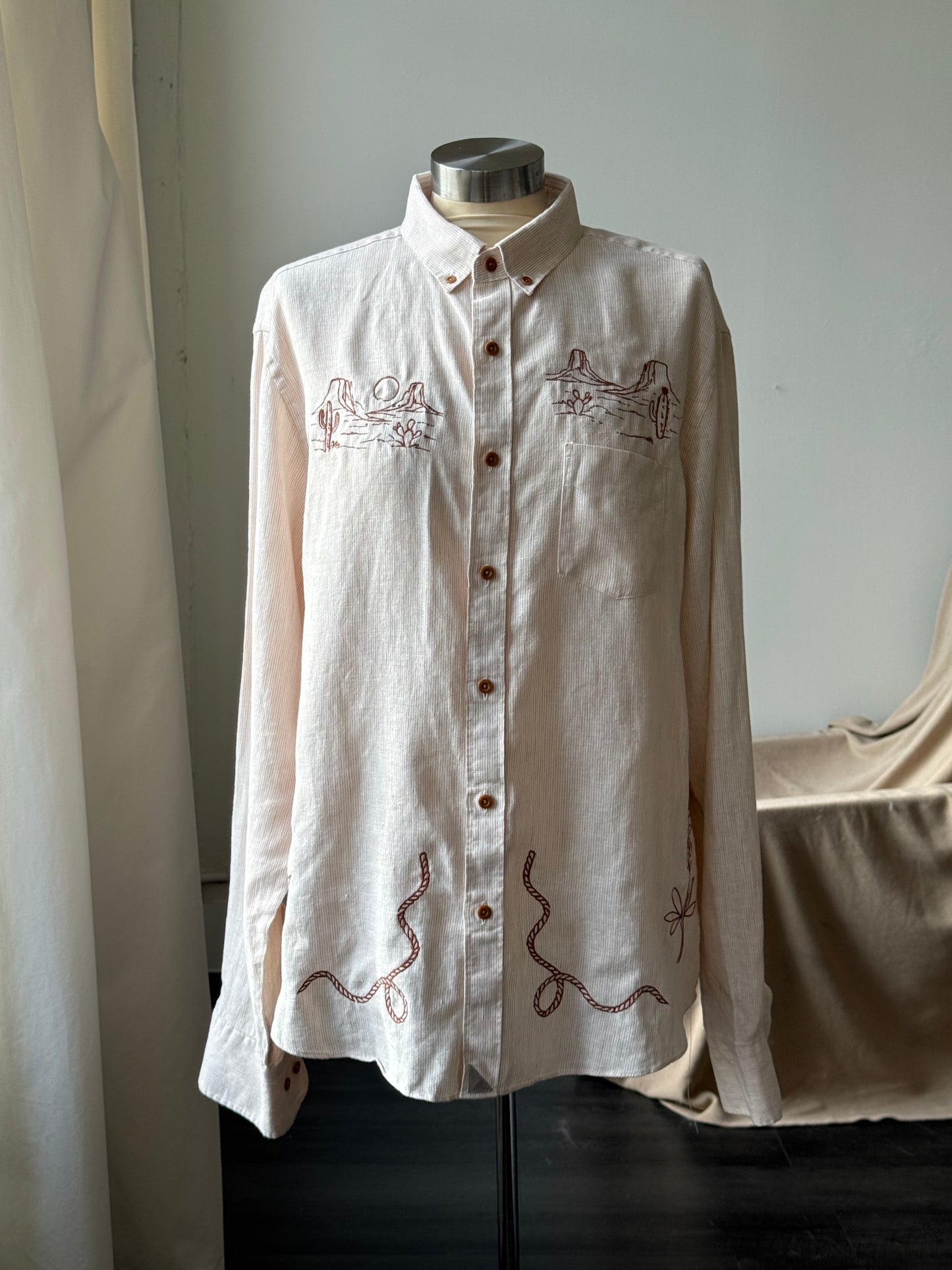 Jaxson Handcrafted Embroidered Button Down In Natural
