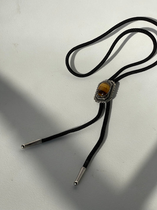Tiger Eye Handmade Black Cord Bolo