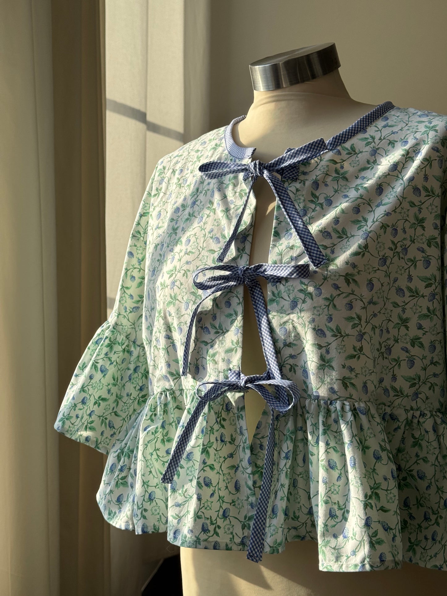 Joycie Vintage Cotton Handcrafted Ruffle Top In Green (2nd)