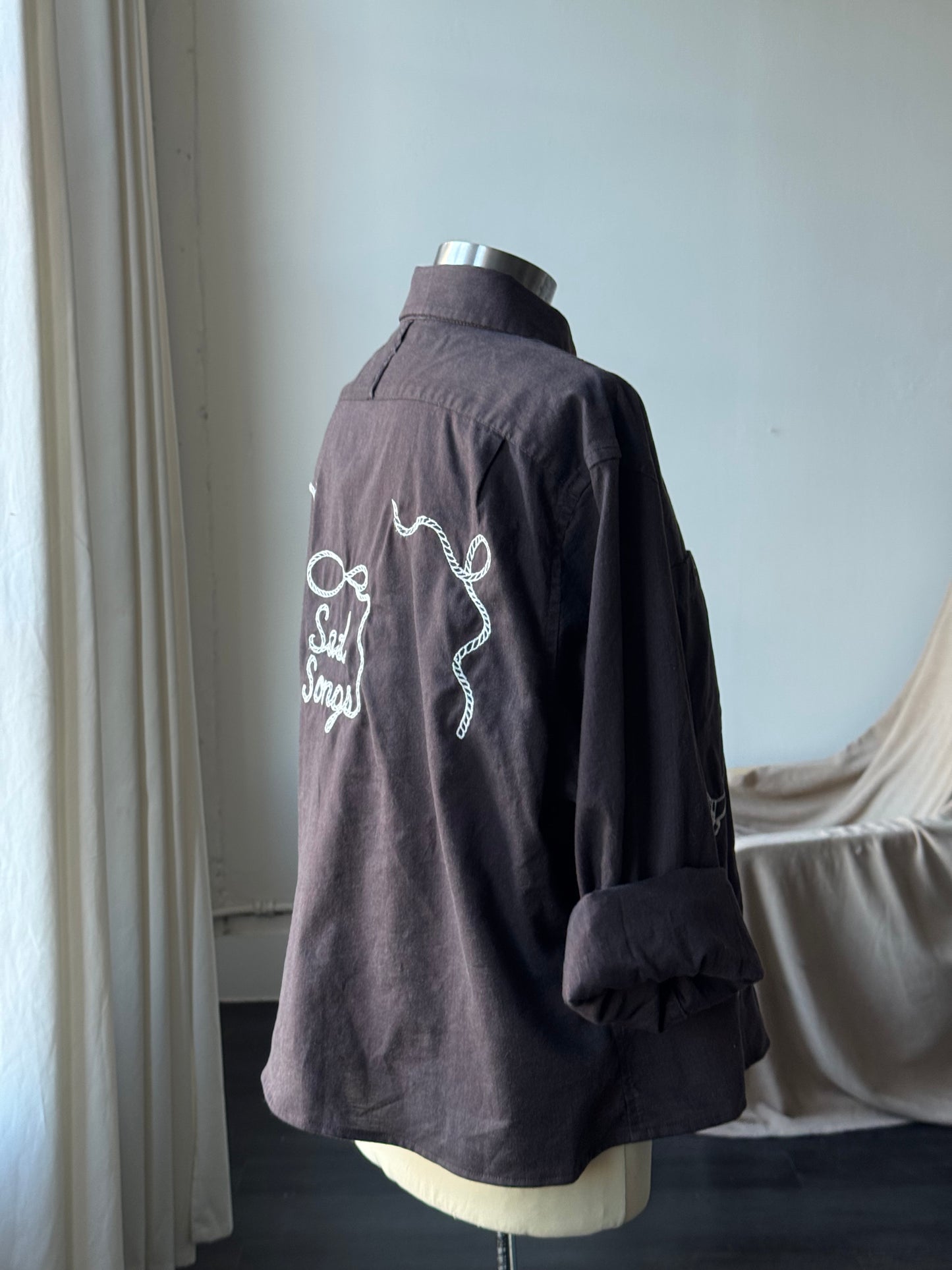 Lawrence Handcrafted Sad Songs Cropped Button Down Long Sleeve