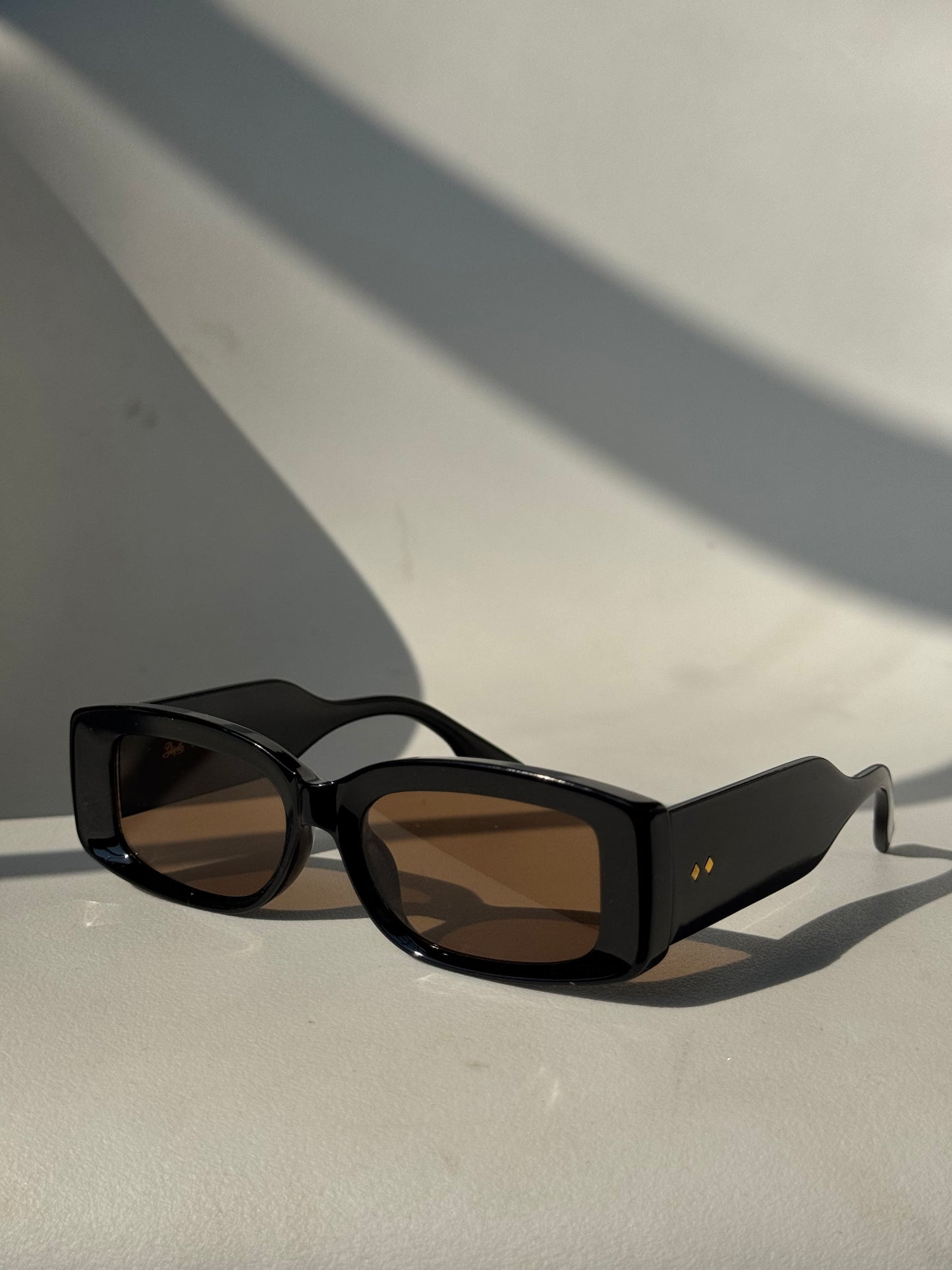 Shasta Square Double Stud Sunglasses In Brown Lens Black Frame