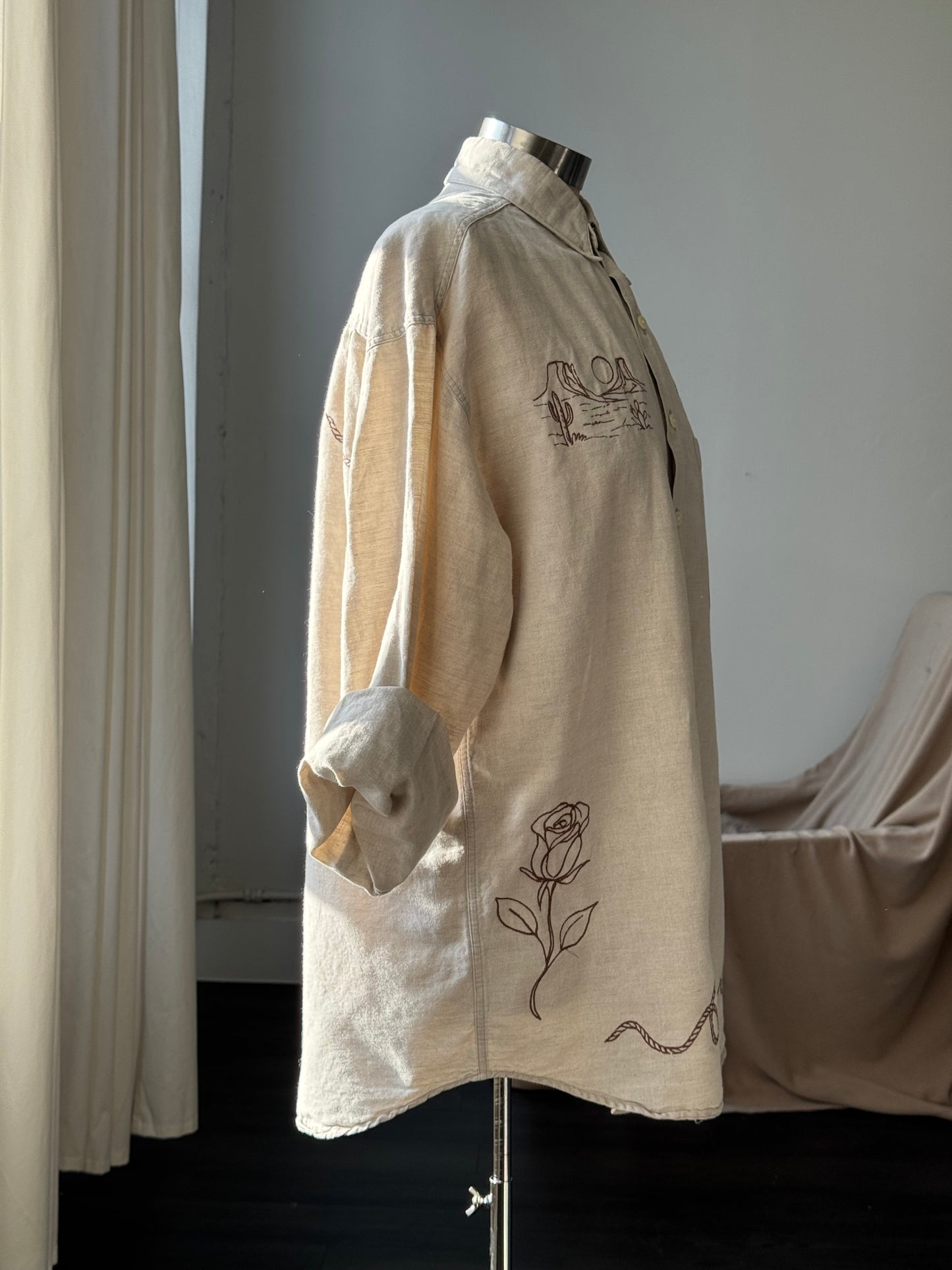 Jaxson Handcrafted Embroidered Button Down In Oatmeal