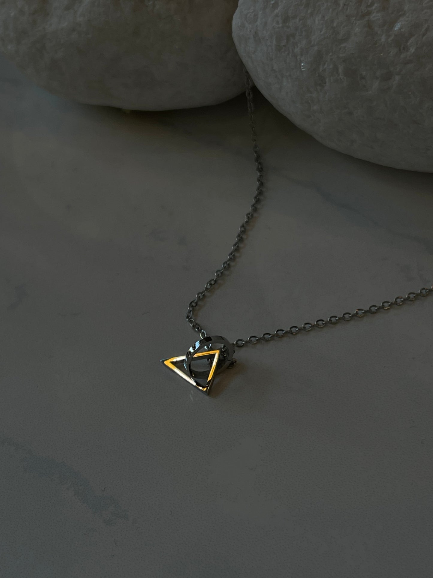 Troy Stainless Steel Infinity Triangle & Circle Link Mini Necklace In Silver