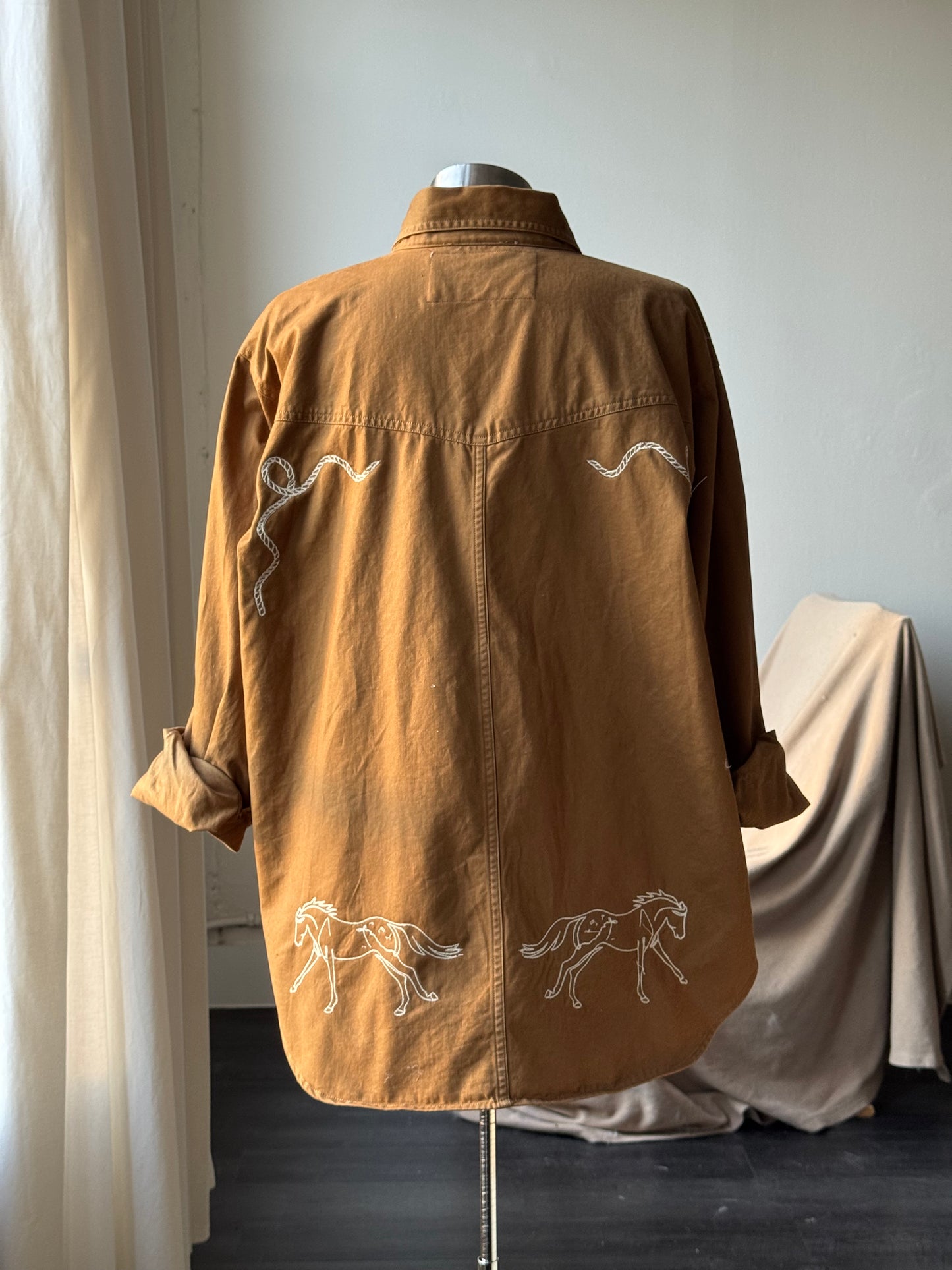 Jaxson Handcrafted Embroidered Rodeo Workwear Shacket In Coffee