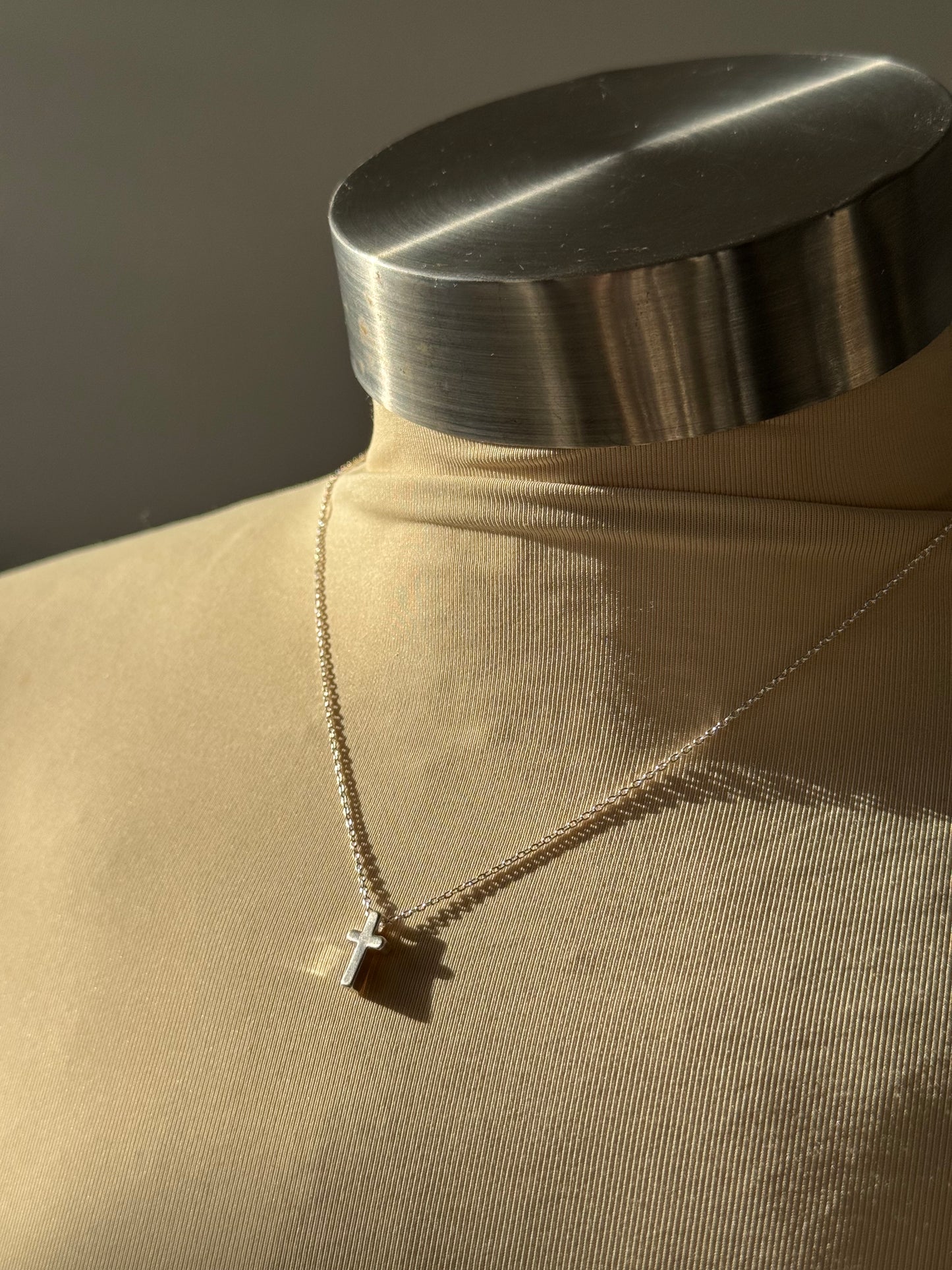April Mini Cross Necklace in Silver