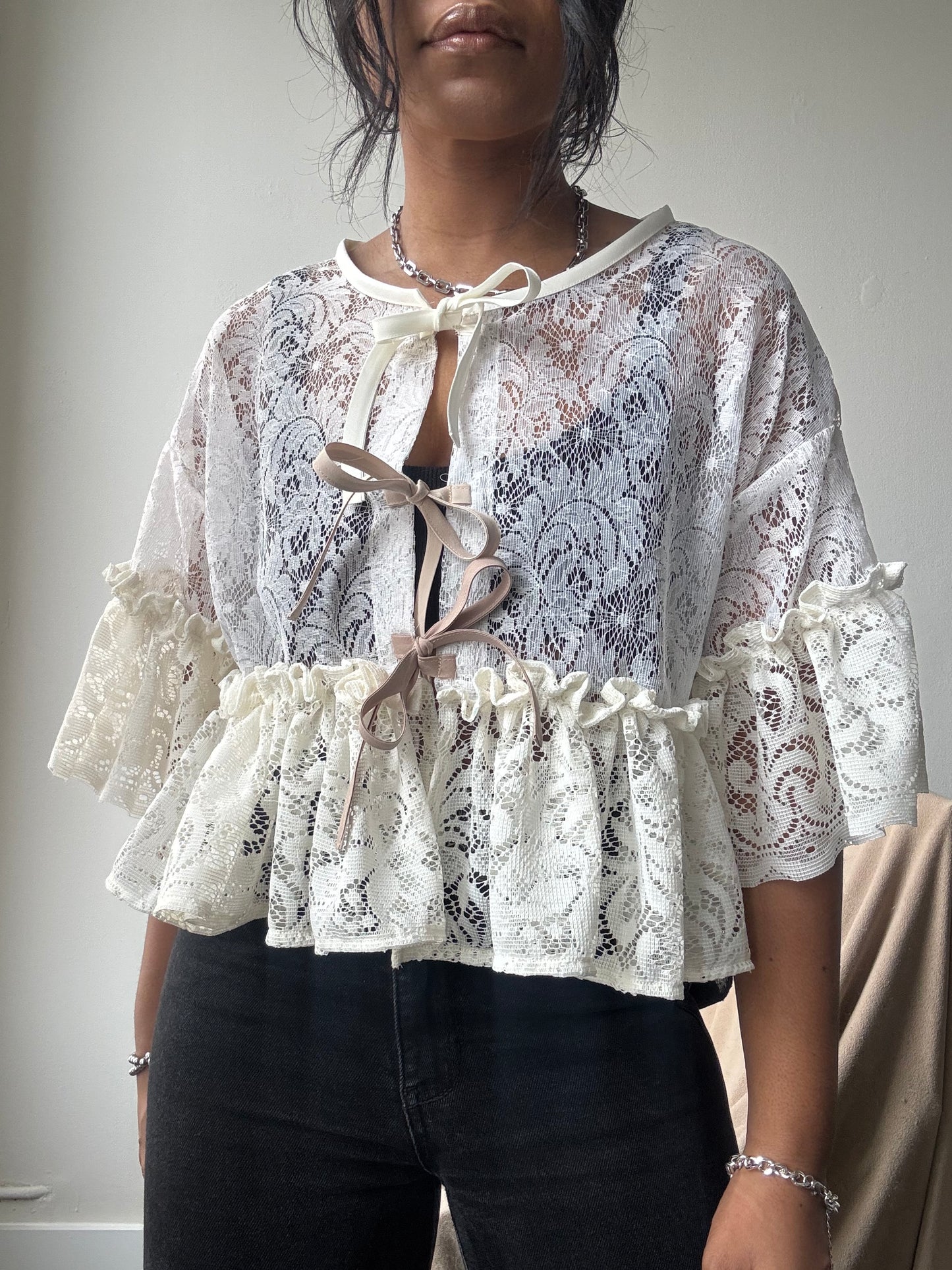 Eliza Vintage Lace Handcrafted Ruffle Top