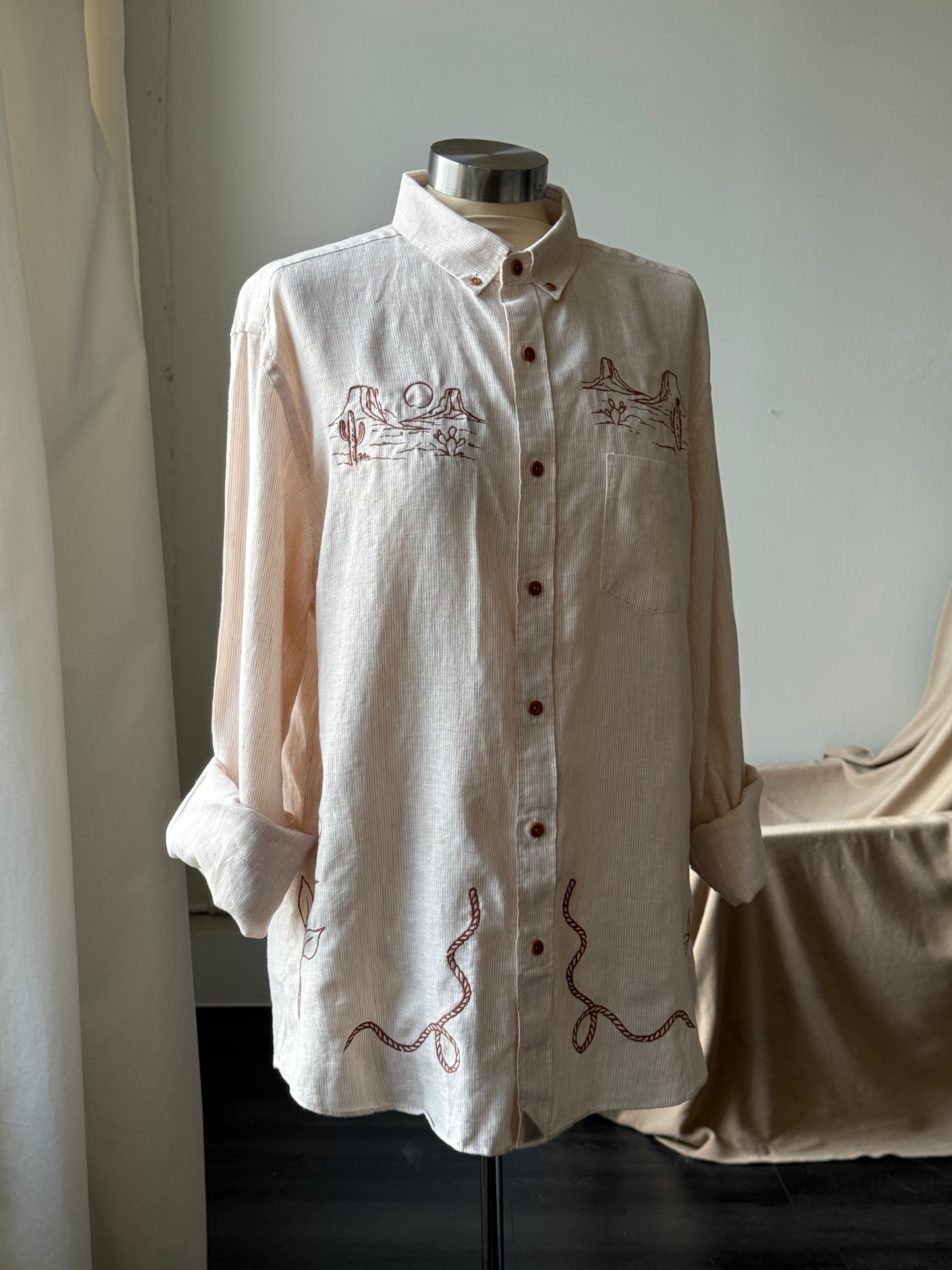Jaxson Handcrafted Embroidered Button Down In Natural