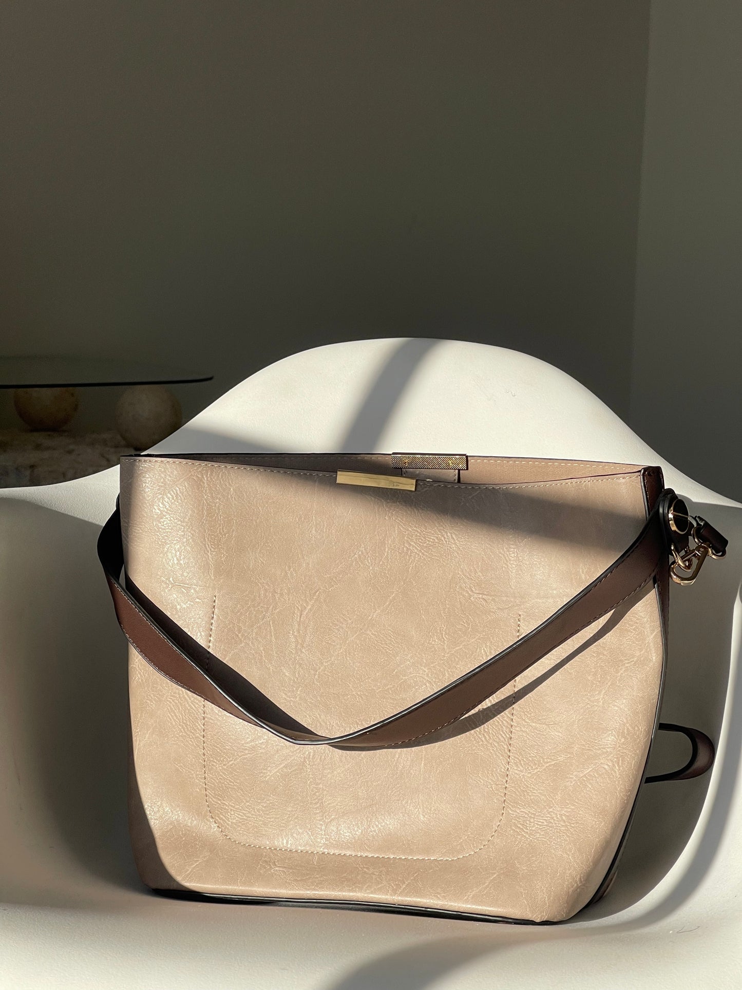 Bryan Utility Crossbody Vegan Leather Bag In Stone