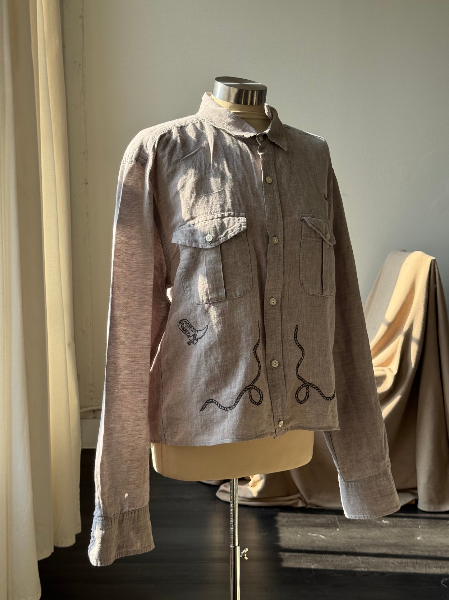 Judy Handcrafted Sad Songs Utility Shirt In Smoke