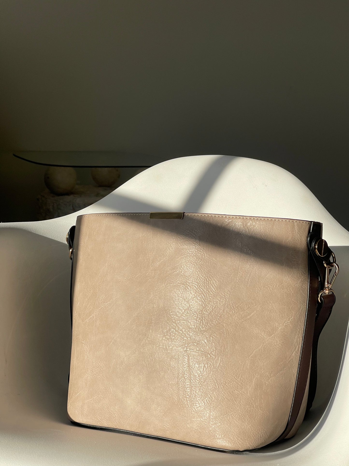 Bryan Utility Crossbody Vegan Leather Bag In Stone