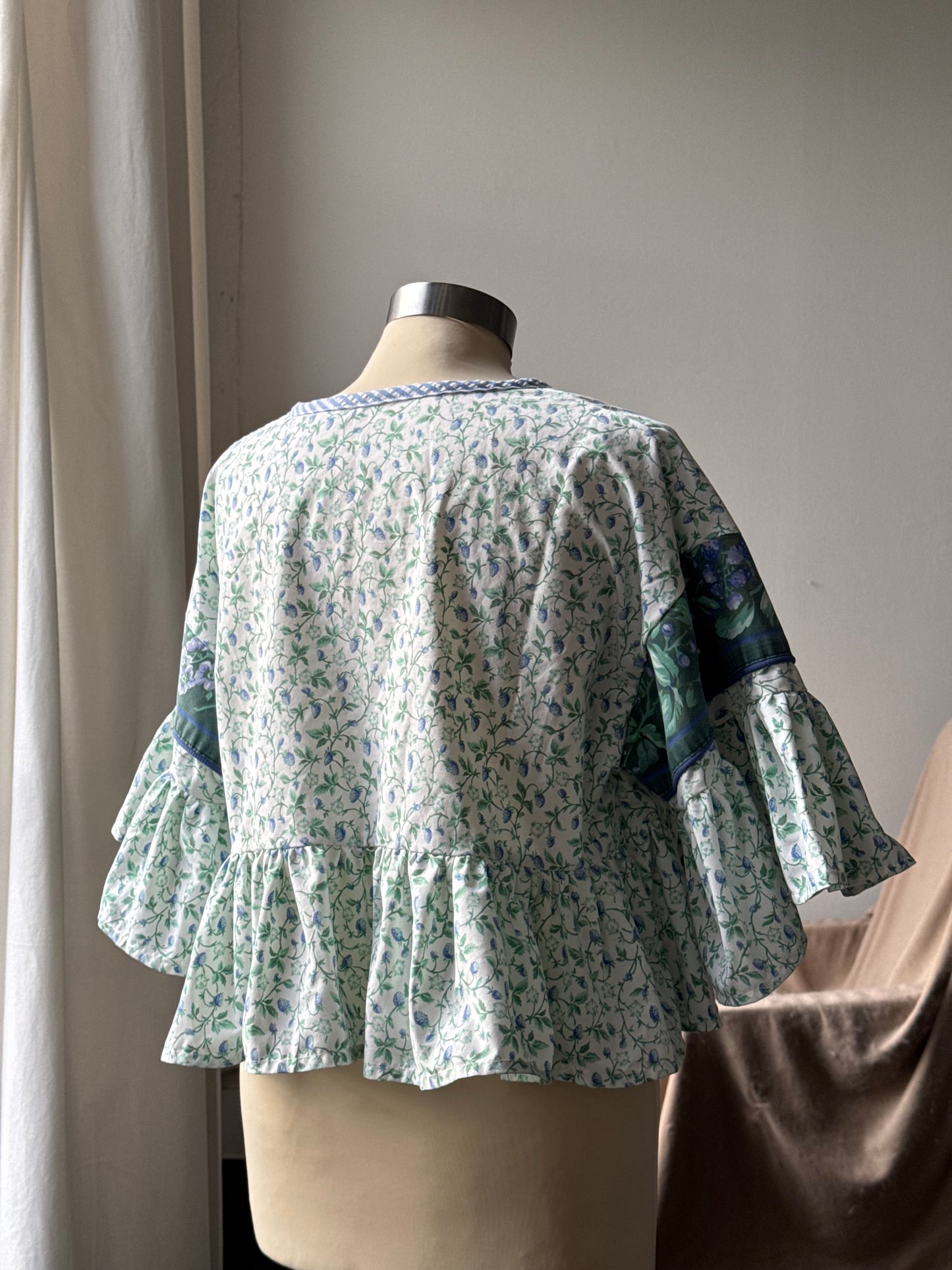 July Vintage Cotton Handmade Ruffle Top Berry Green