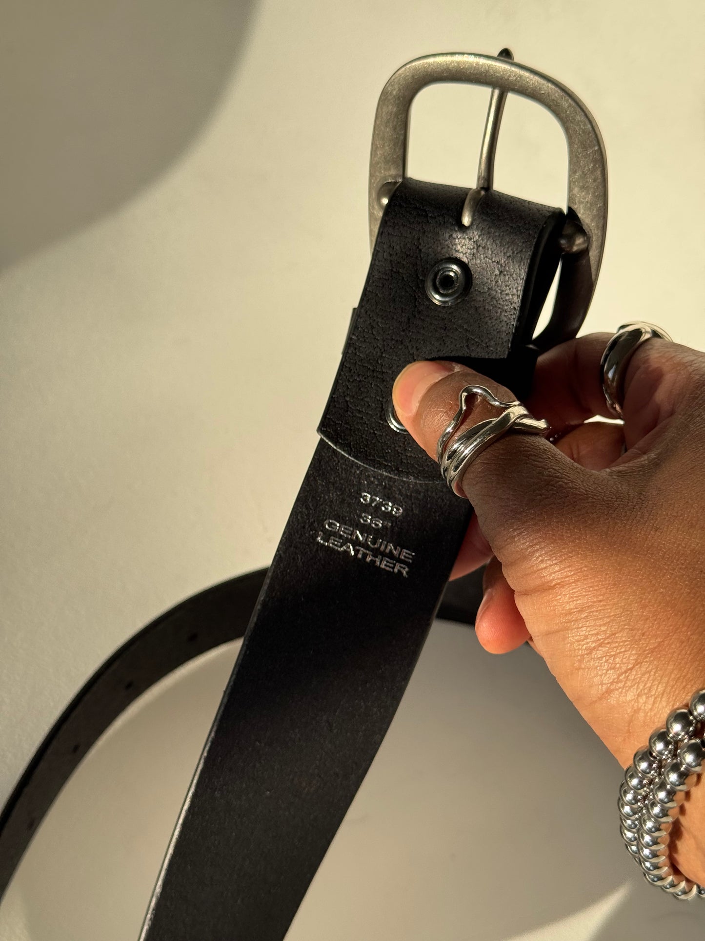 Grant Genuine Leather Classic Snap Belt In Black & Matte Silver