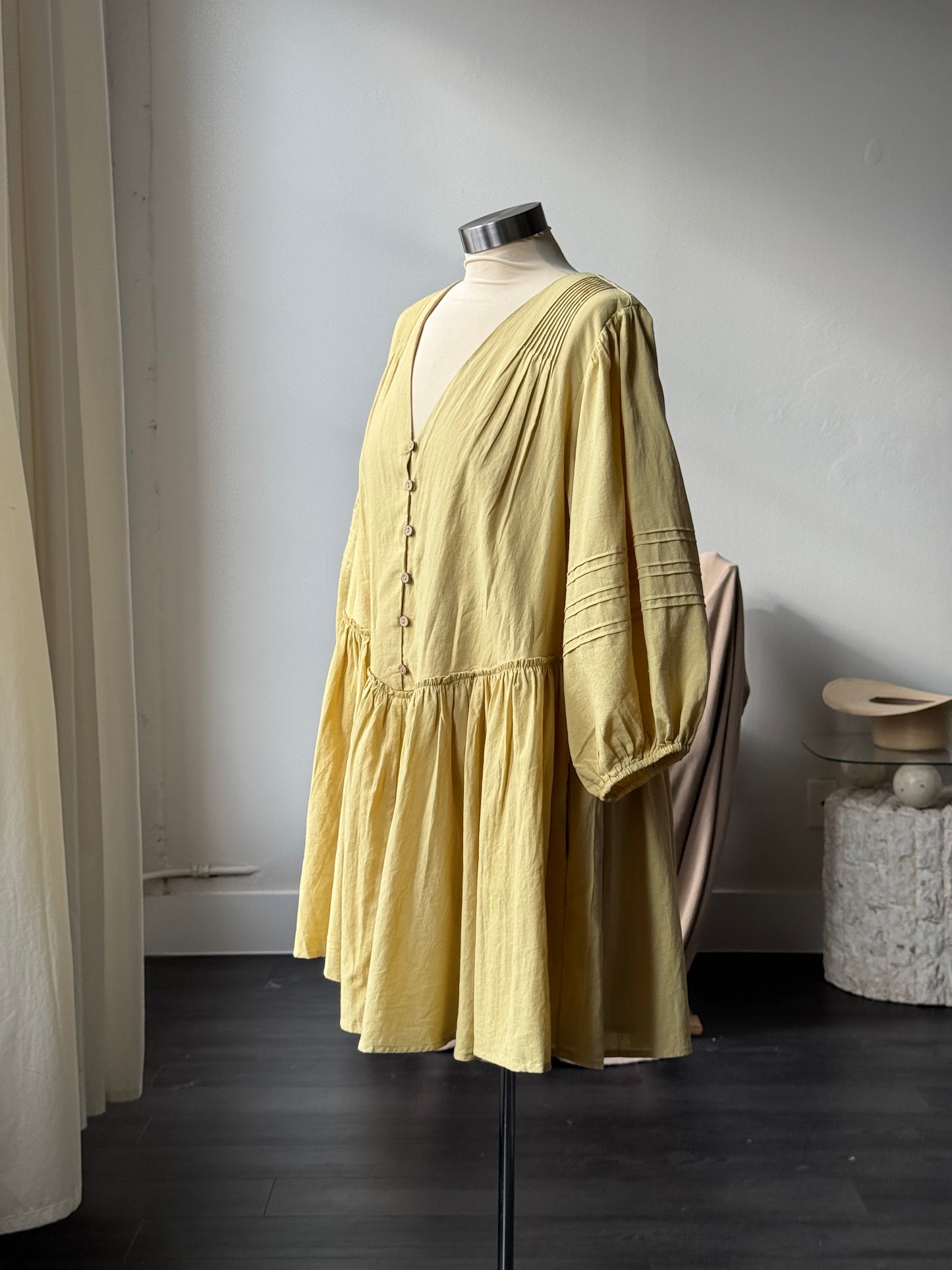 July Cotton V Neck Button Front Dress In Pistachio