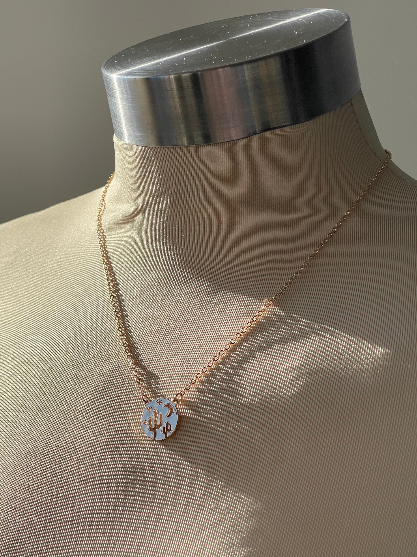 Texas Moon & Cactus Geo Charm Necklace In Gold