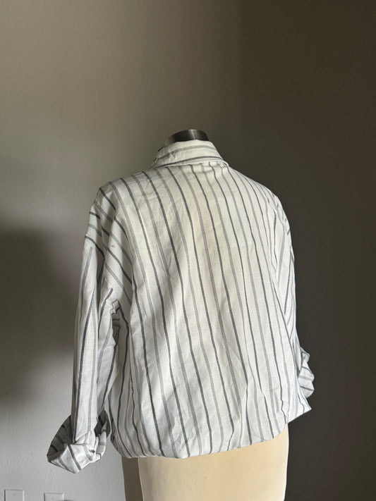 Papa Cotton Striped Cropped Shirt