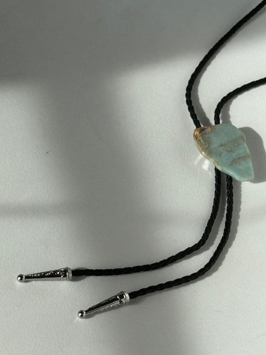 Diane Natural Gemstone Sliver Tips Bolo Tie In Aqua Terra