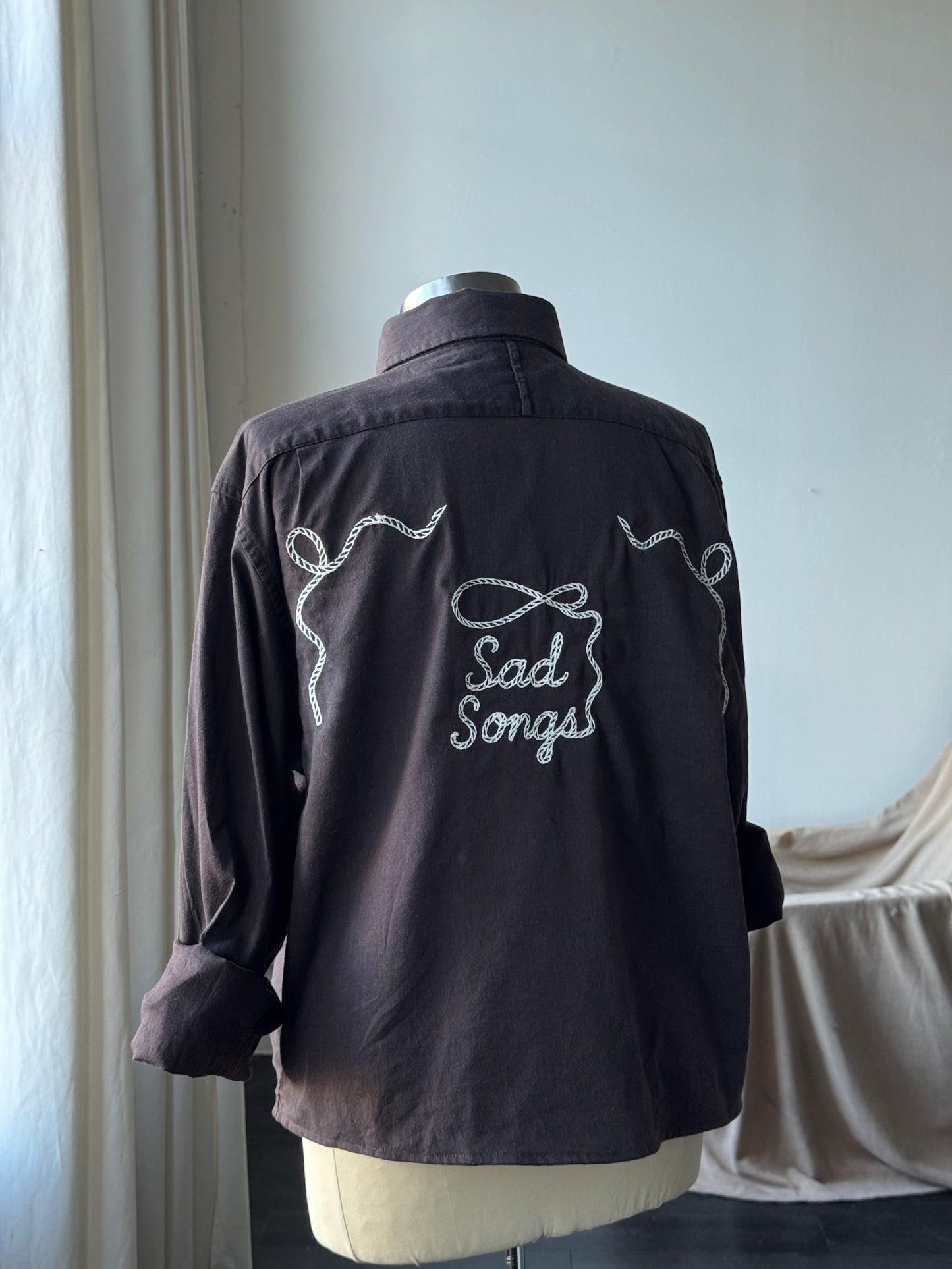 Lawrence Handcrafted Sad Songs Cropped Button Down Long Sleeve