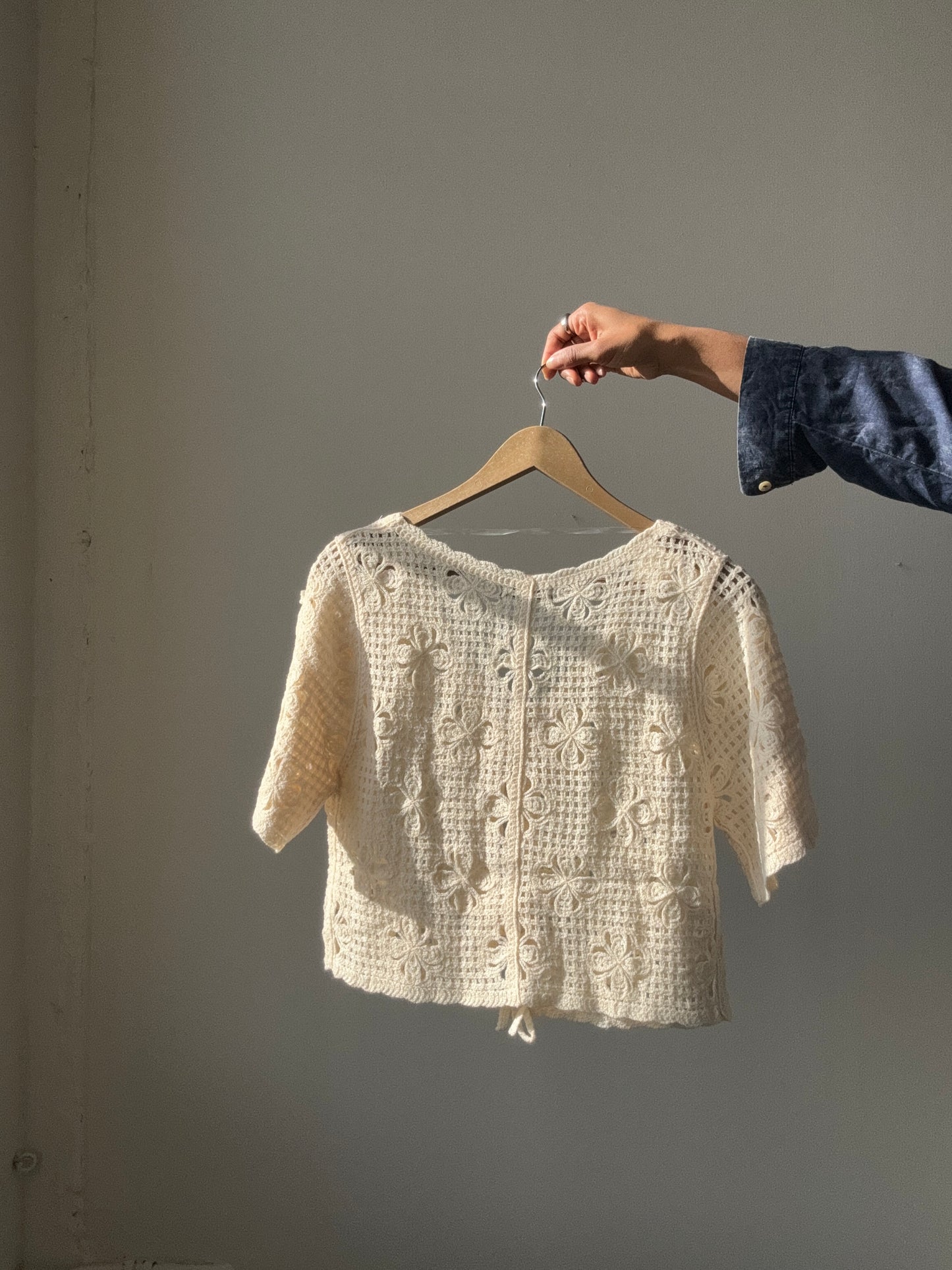 Joyce Open Front Tie Crochet Crop Top