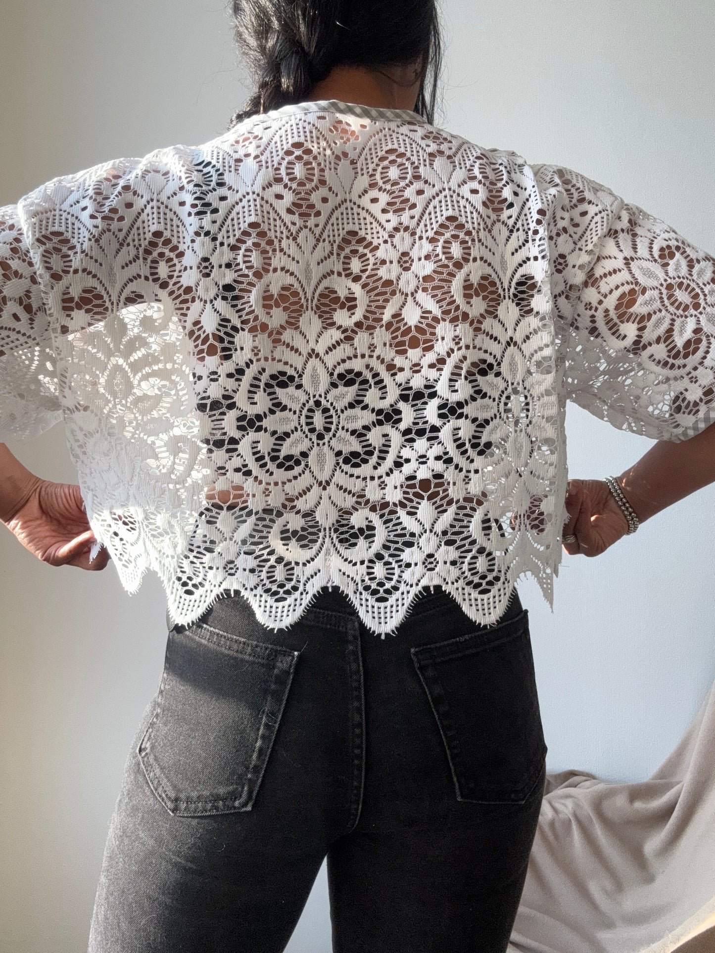 Velma Handcrafted Vintage Lace Wave Tie Top In White