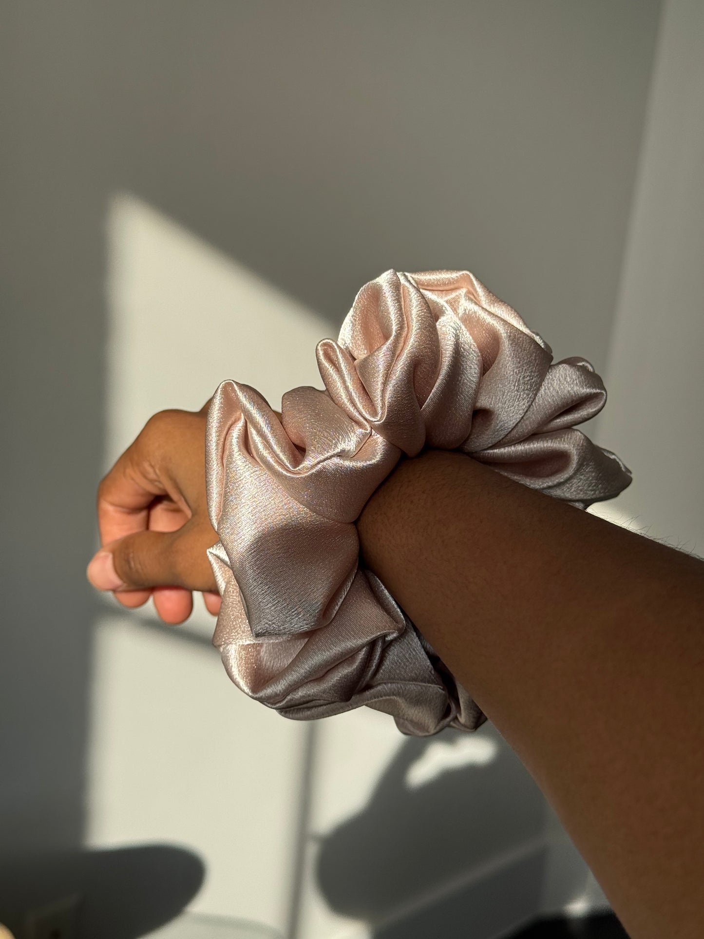 Phyllis Handcrafted Texas Sized Scrunchie In Pink Champagne