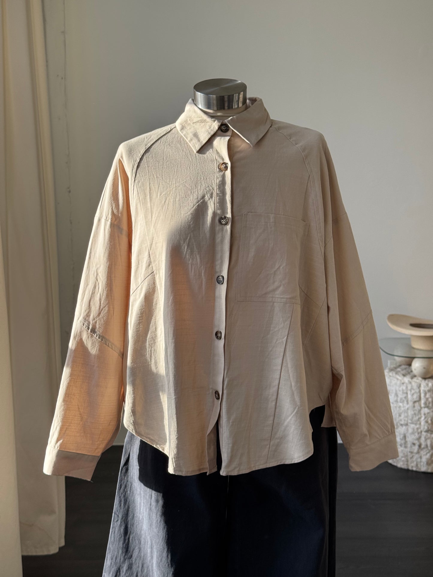 Stephen Cotton Open Back Button Down In Natural