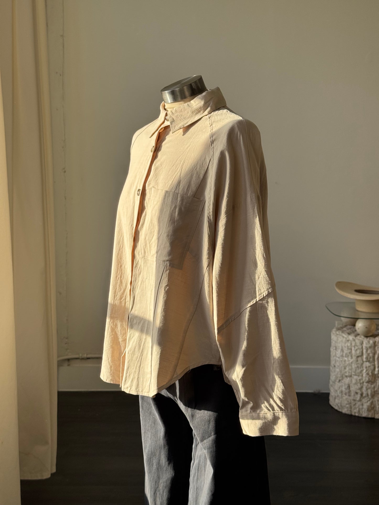 Stephen Cotton Open Back Button Down In Natural
