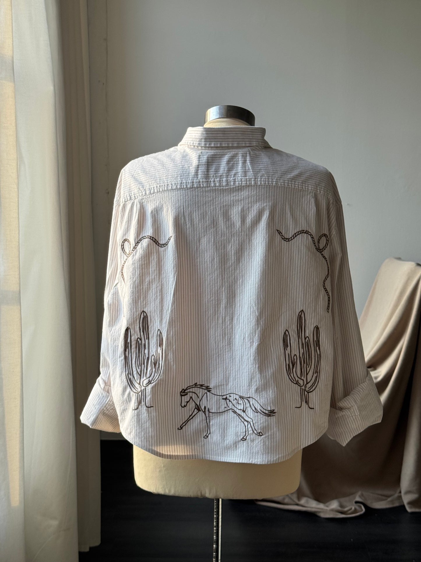 Judy Handcrafted Cropped StripedButton Down Long Sleeve