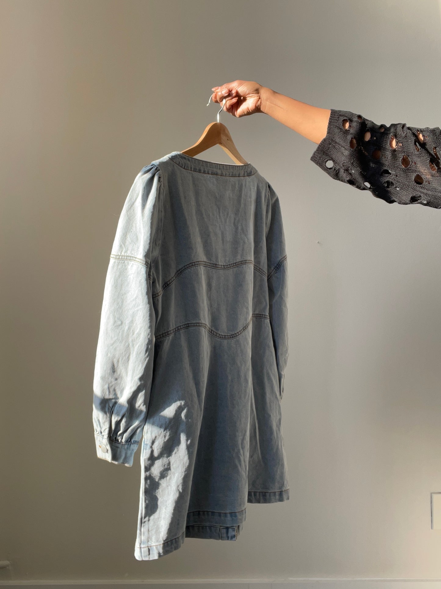 Geraldine Balloon Sleeve Button Front Denim Dress