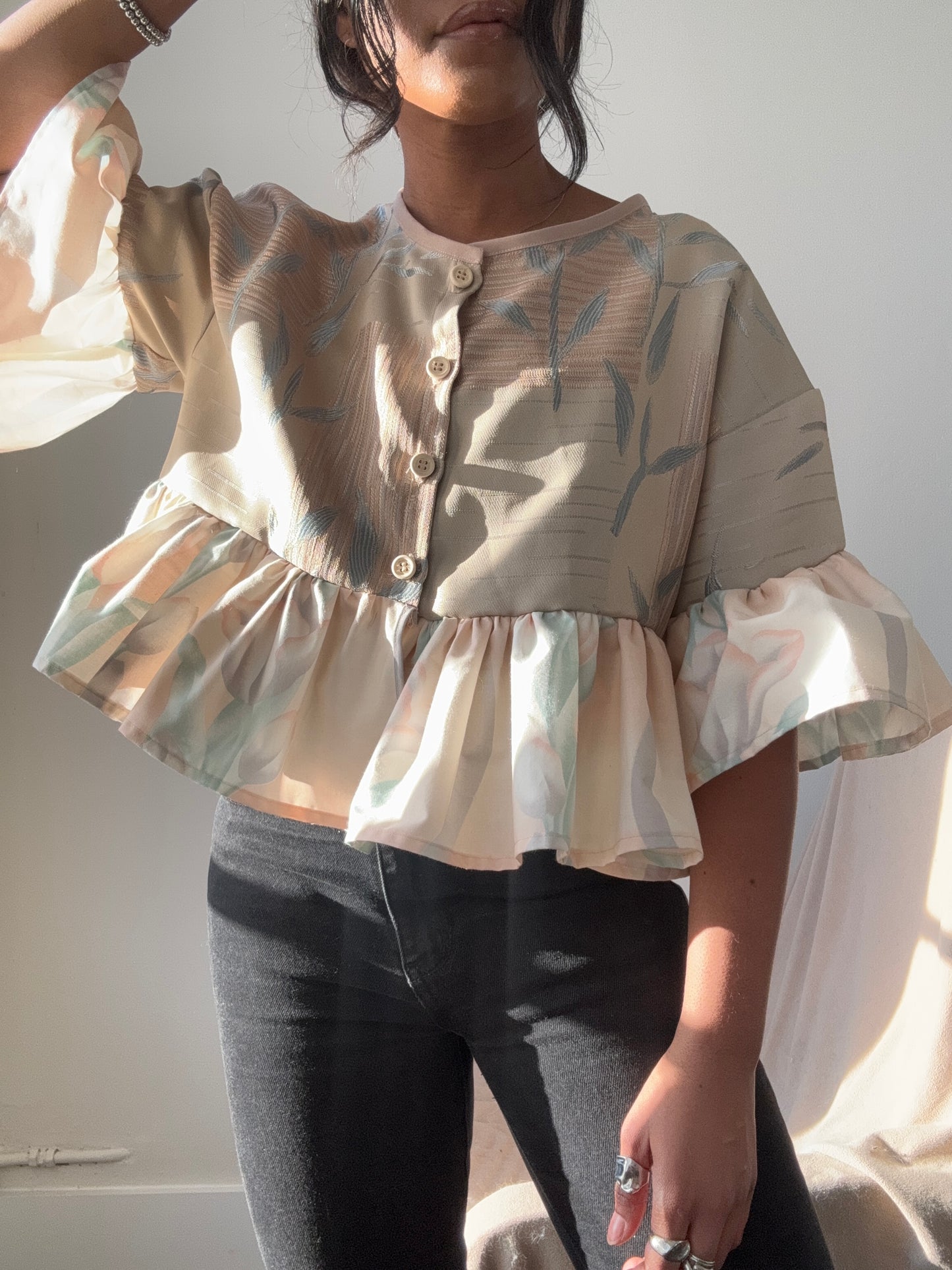 Joycie Handcrafted Vintage Button Down Ruffle Top