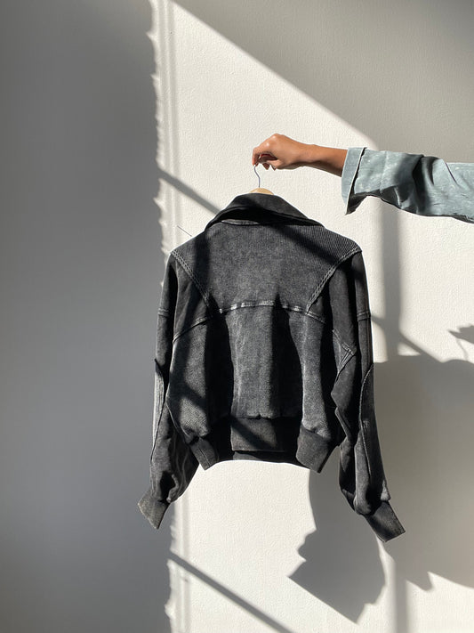 Sailor Cotton Dad Funnel Neck Utility Lightweight Pullover In Acid Black