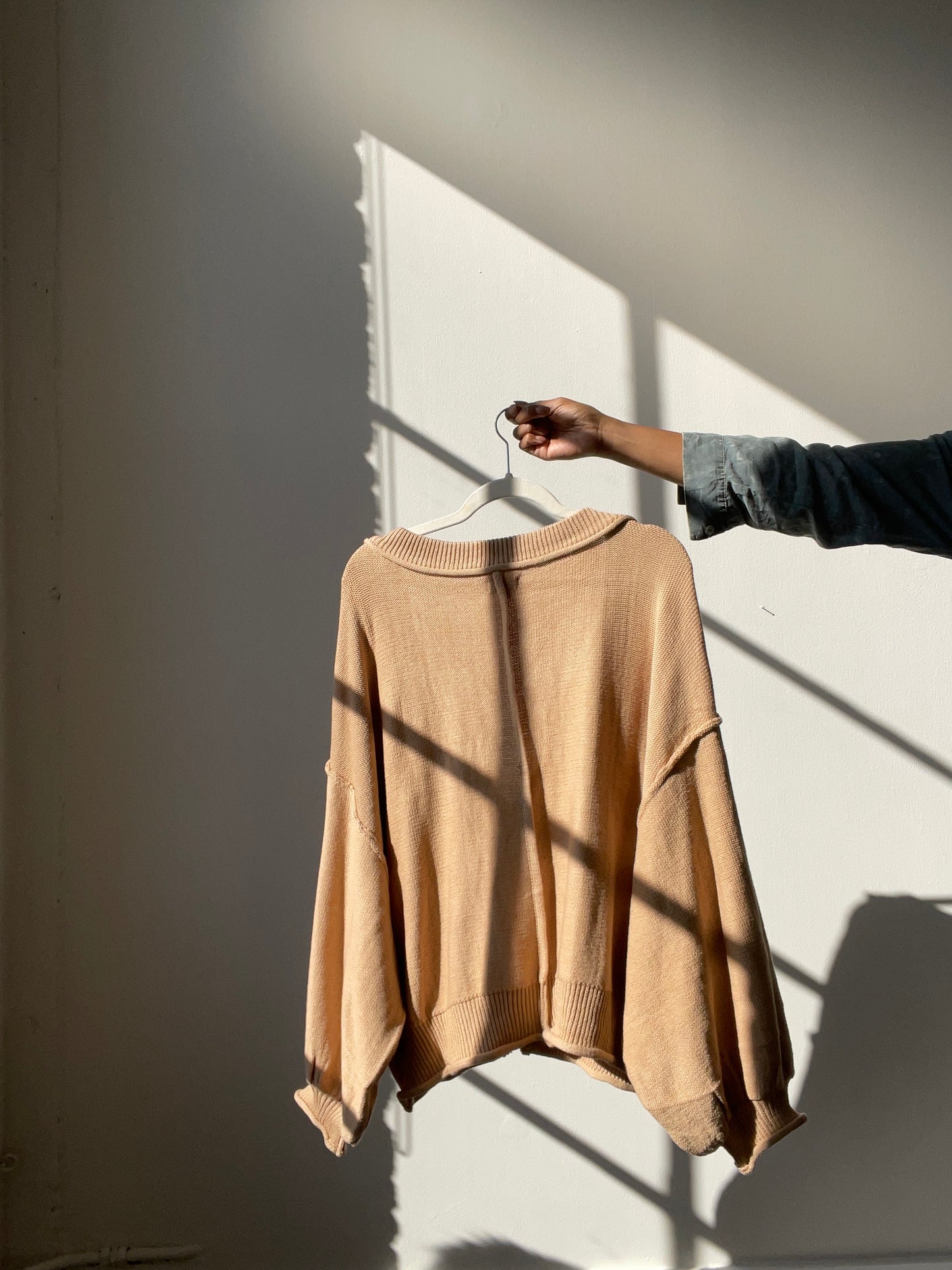 Baily Cotton Oversized Balloon Sleeve Sweater In Taupe