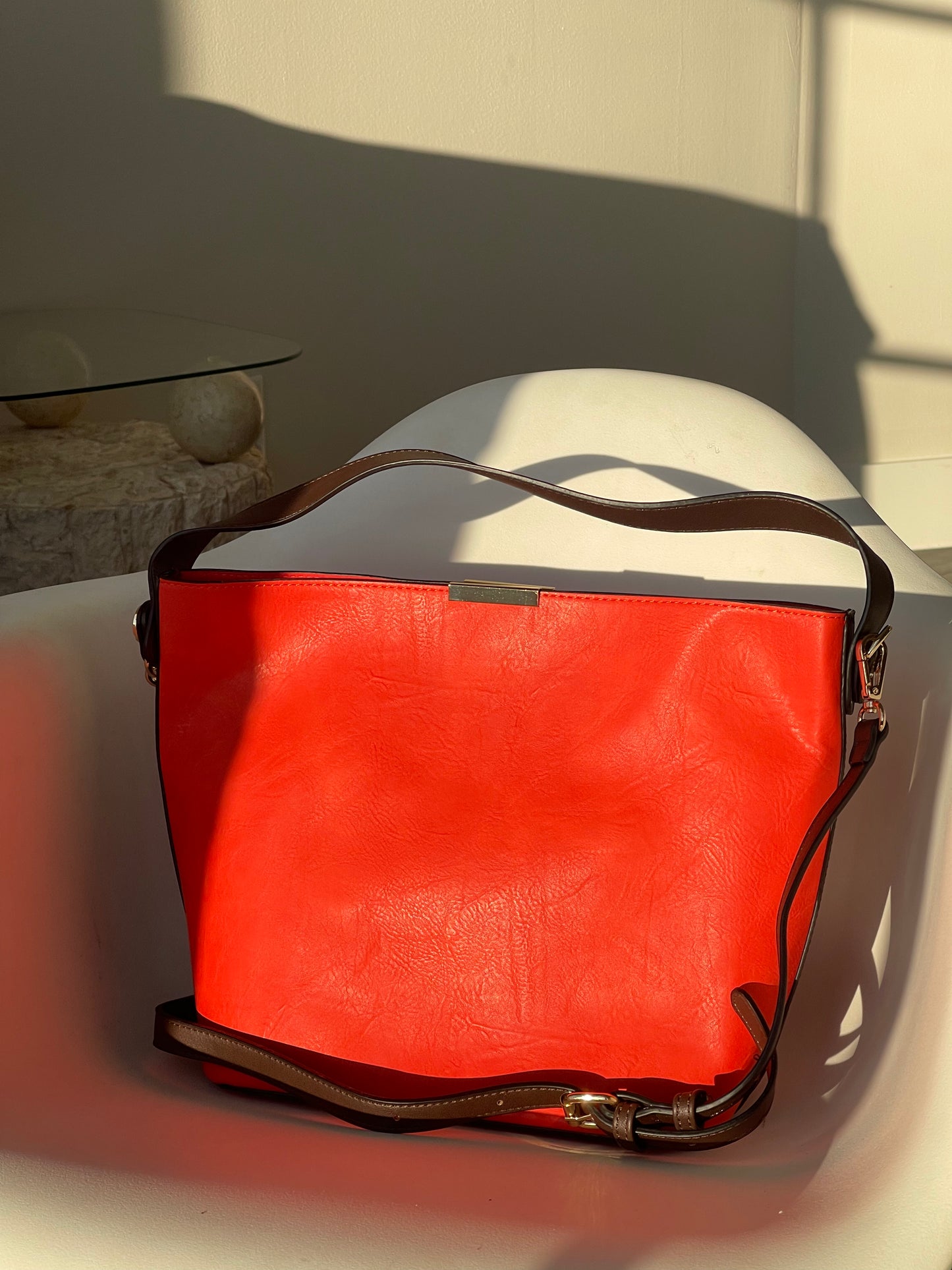 Bryan Utility Crossbody Vegan Leather Bag In Tomato