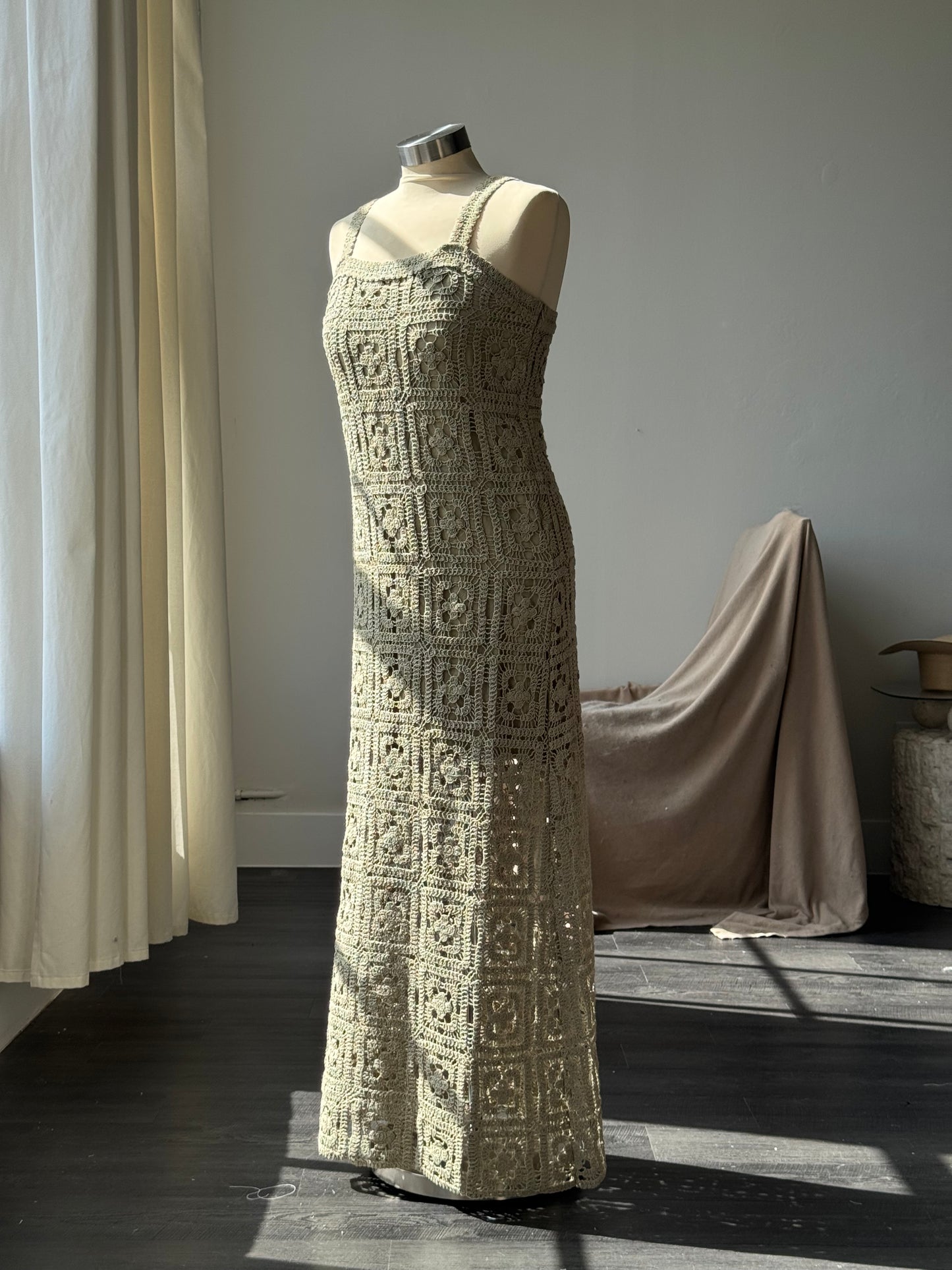 Melissa Cotton Crochet Maxi Dress In Sage