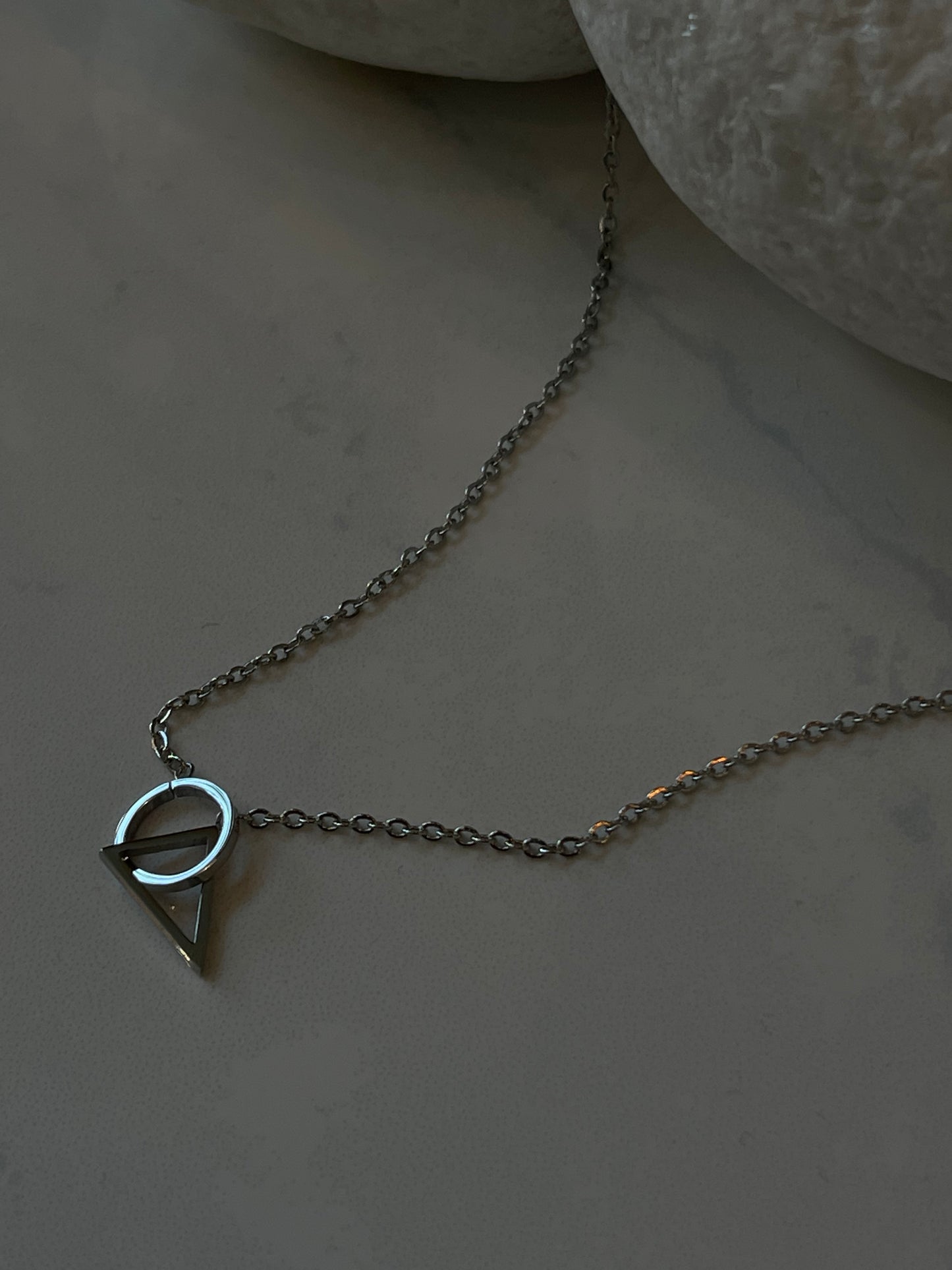 Troy Stainless Steel Infinity Triangle & Circle Link Mini Necklace In Silver