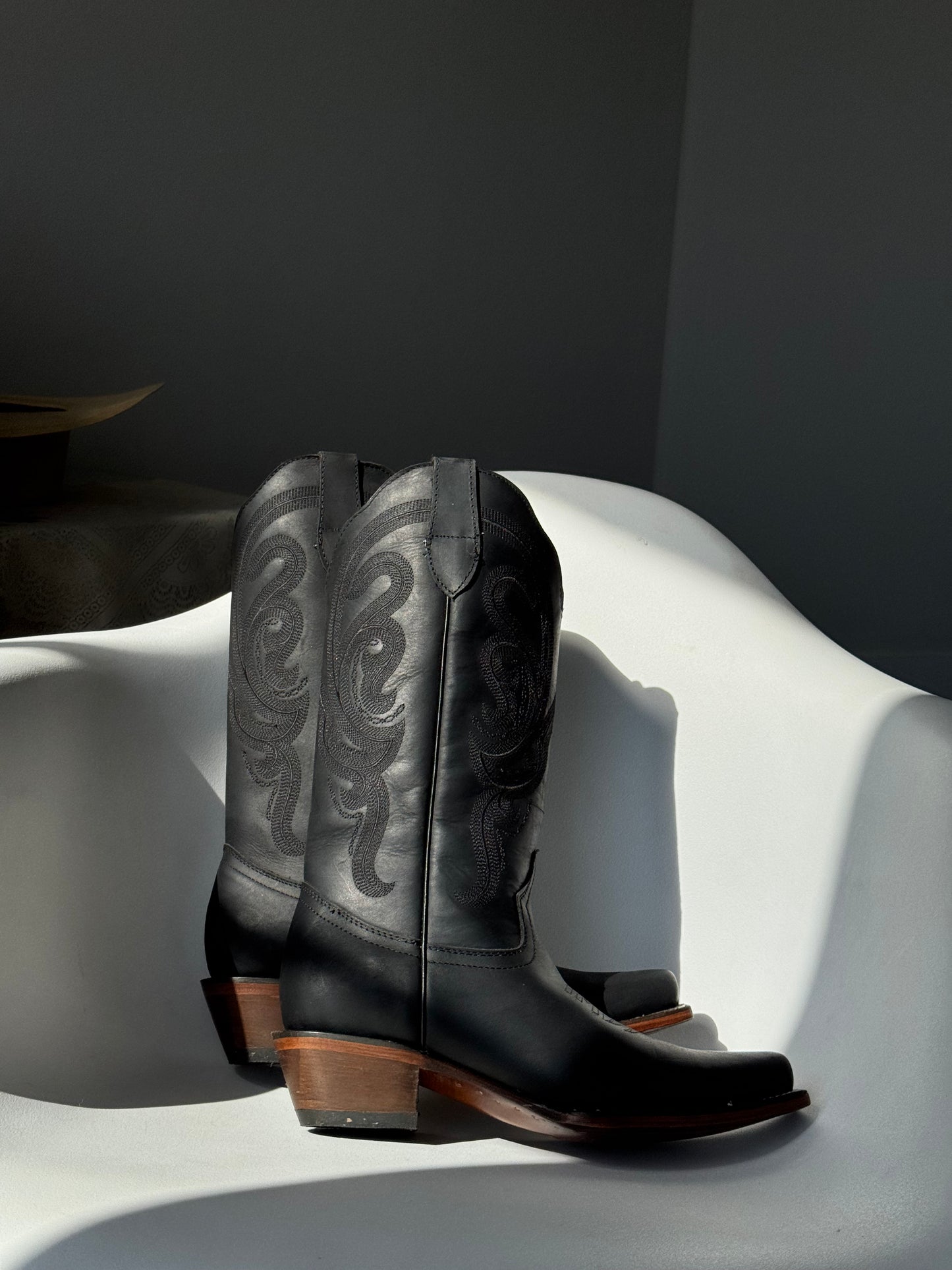 Matte Black Genuine, leather, Cowboy Boots