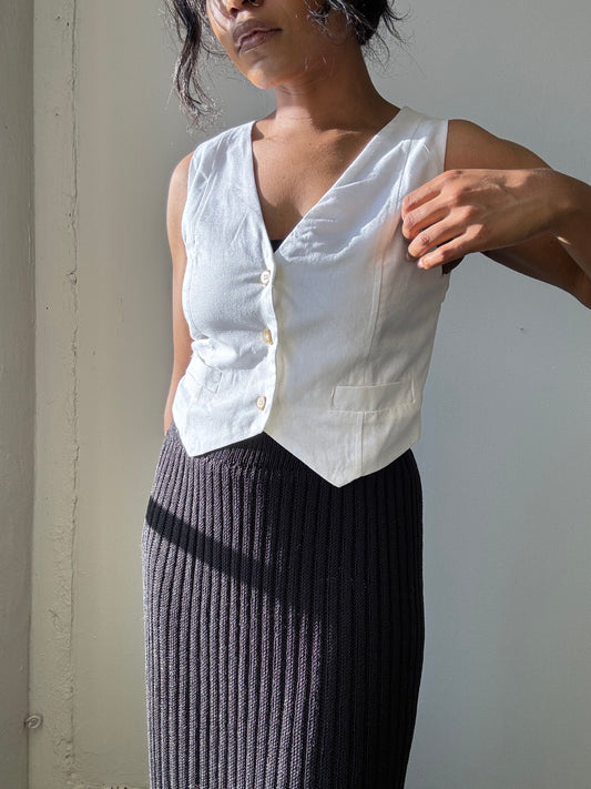 Laura Classic Linen & Cotton Vest In White