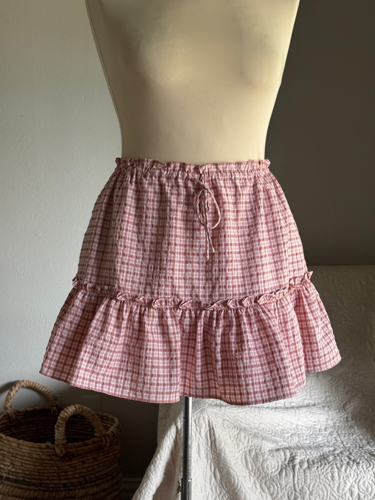 Fay Cotton Plaid Ruffle Skirt In Blush