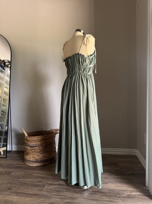Helena Cotton Maxi Dress In Moss Green
