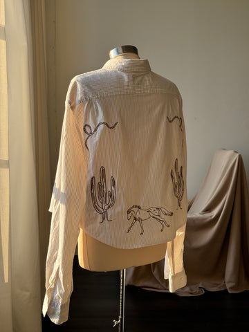 Judy Handcrafted Cropped StripedButton Down Long Sleeve
