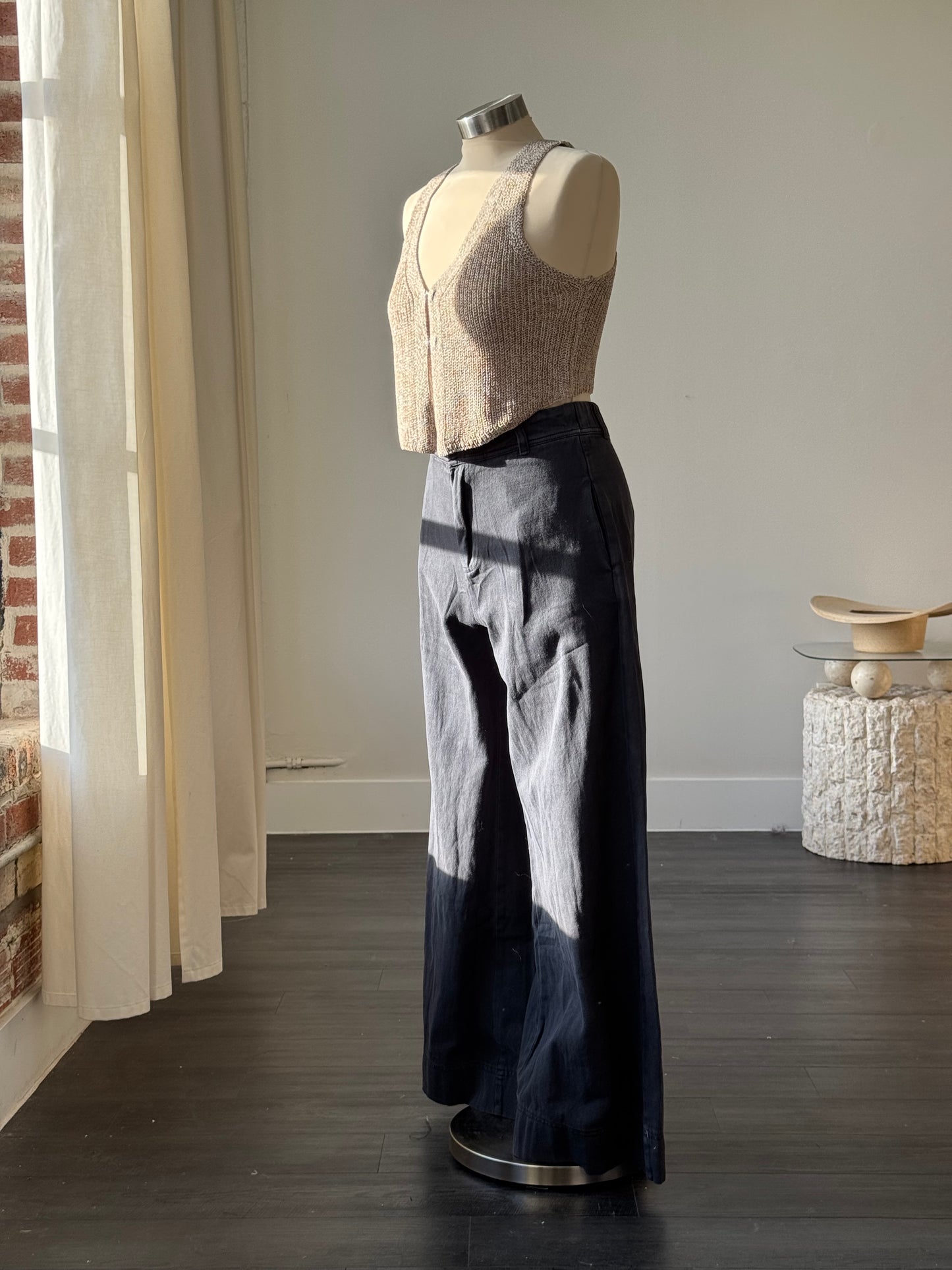 Hailey Wide Leg Cotton Pants In Charcoal Black