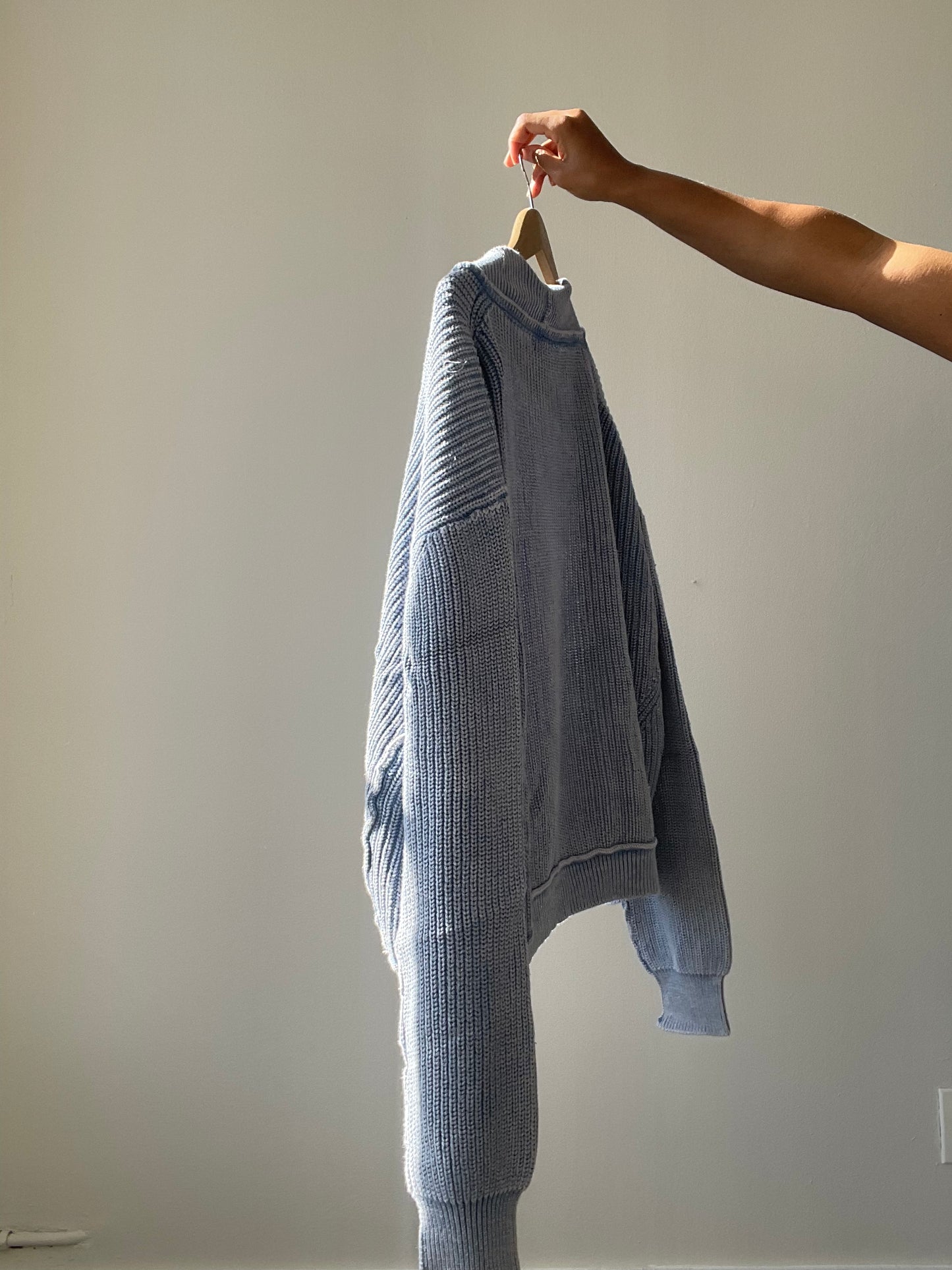 Daniel Cotton Classic Crop Knit Open Front Sweater In Acid Denim