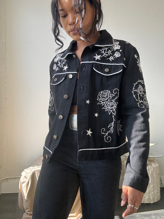 Nash Classic Embroidered Western Denim Jacket In Black