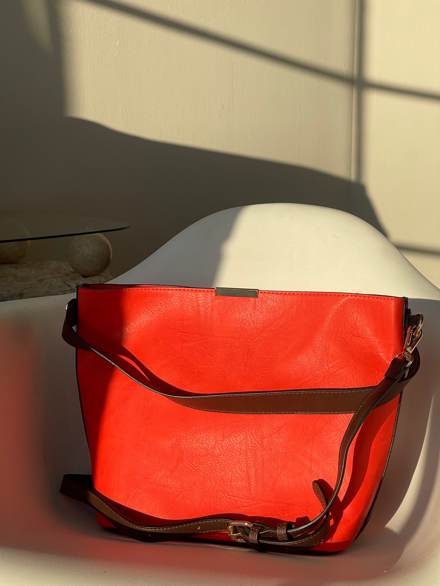 Bryan Utility Crossbody Vegan Leather Bag In Tomato