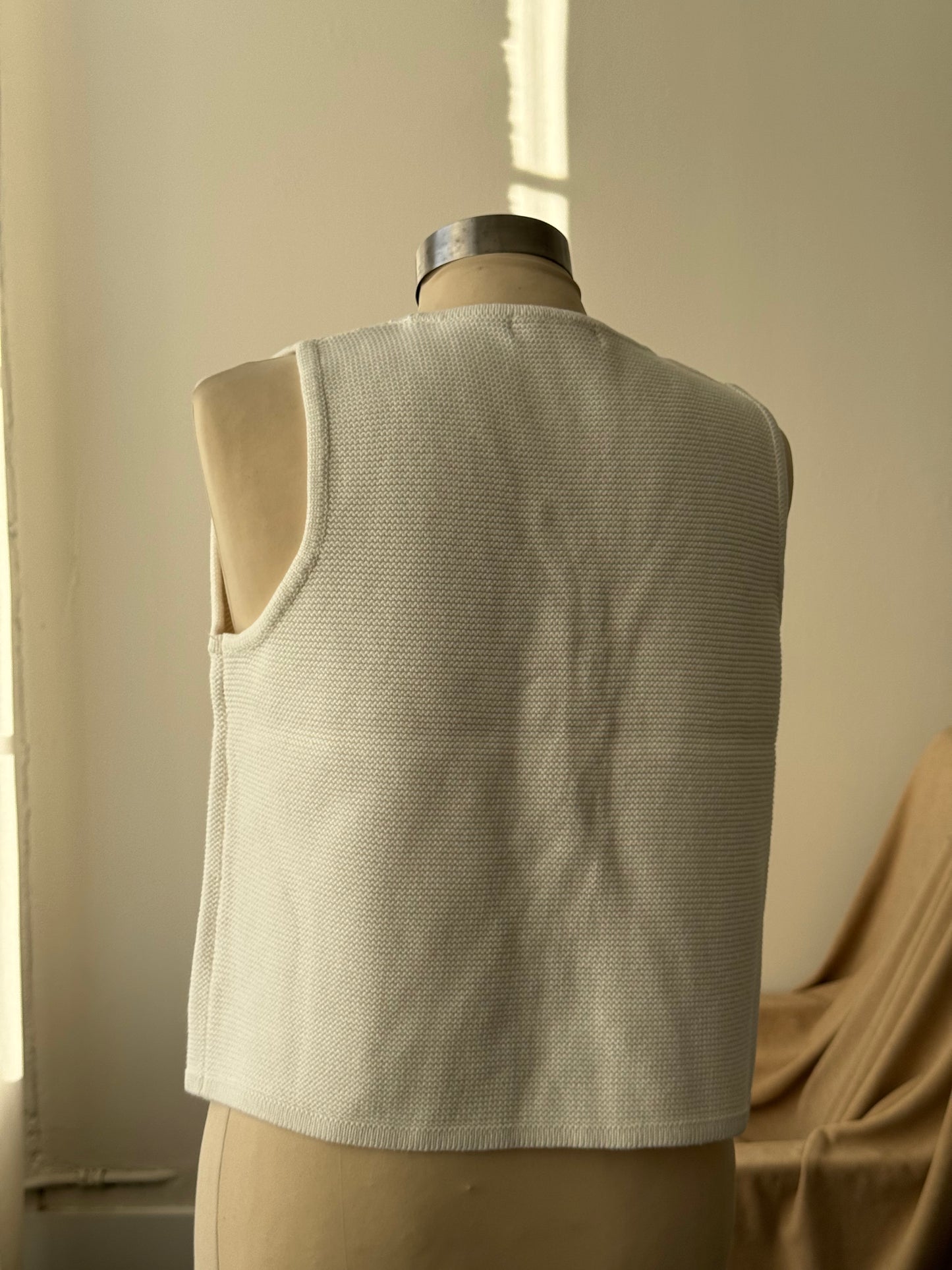 Nancy Cotton Tie Front Vest In Ivory White