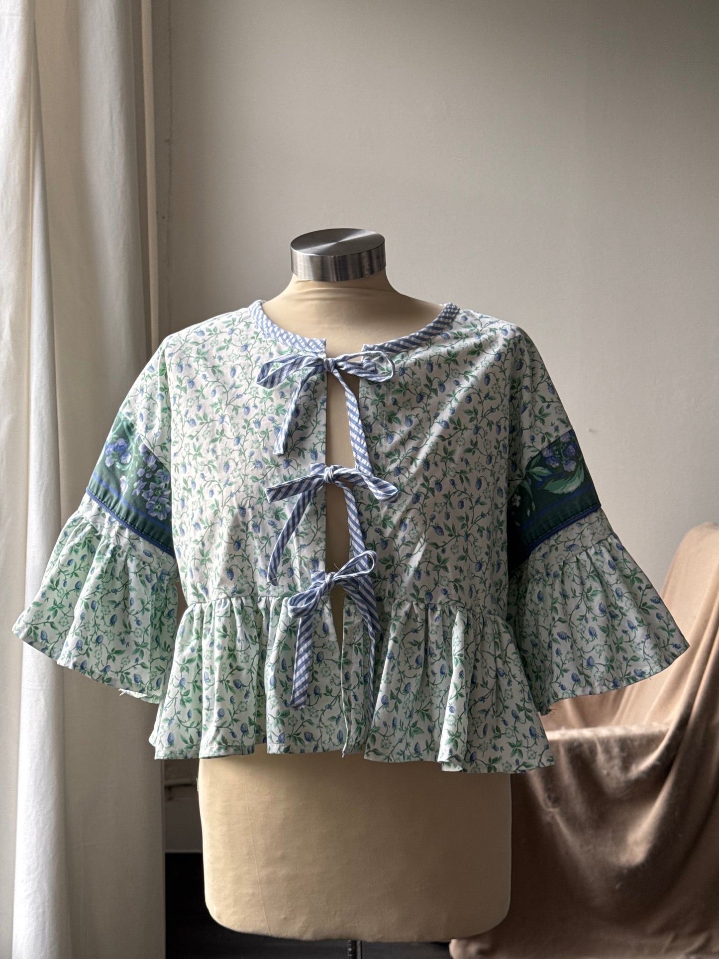 Joycie Vintage Cotton Handcrafted Ruffle Top Berry Green