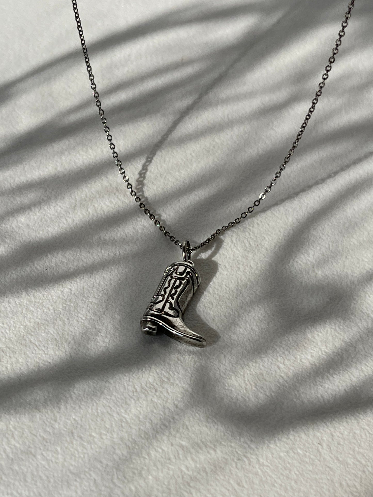 Cooper Classic Western Boot Necklace In Vintage Silver