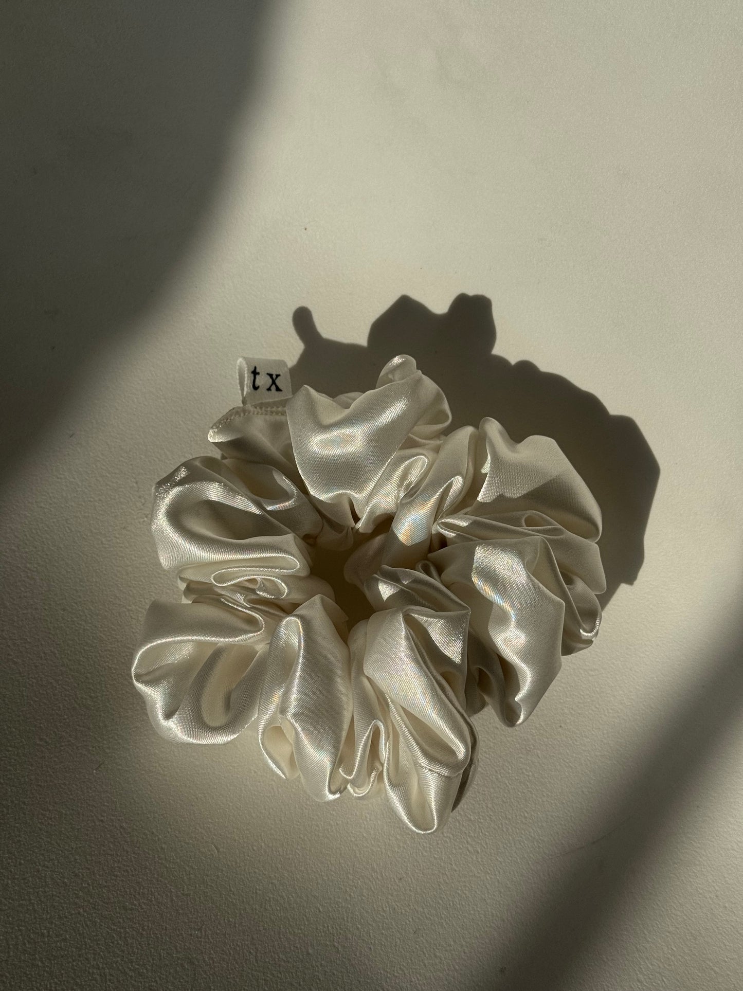 Phyllis Handcrafted Texas Sized Scrunchie In White Pearl